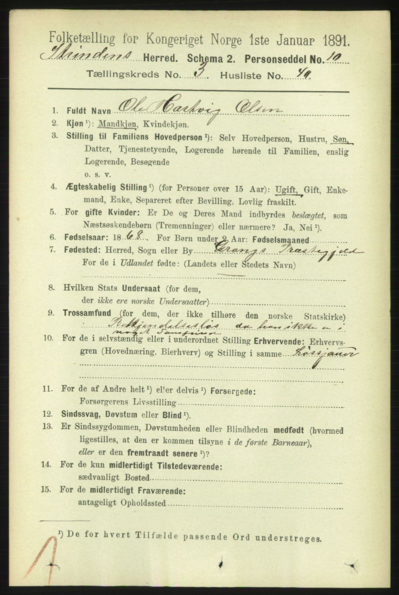 RA, 1891 census for 1660 Strinda, 1891, p. 2635