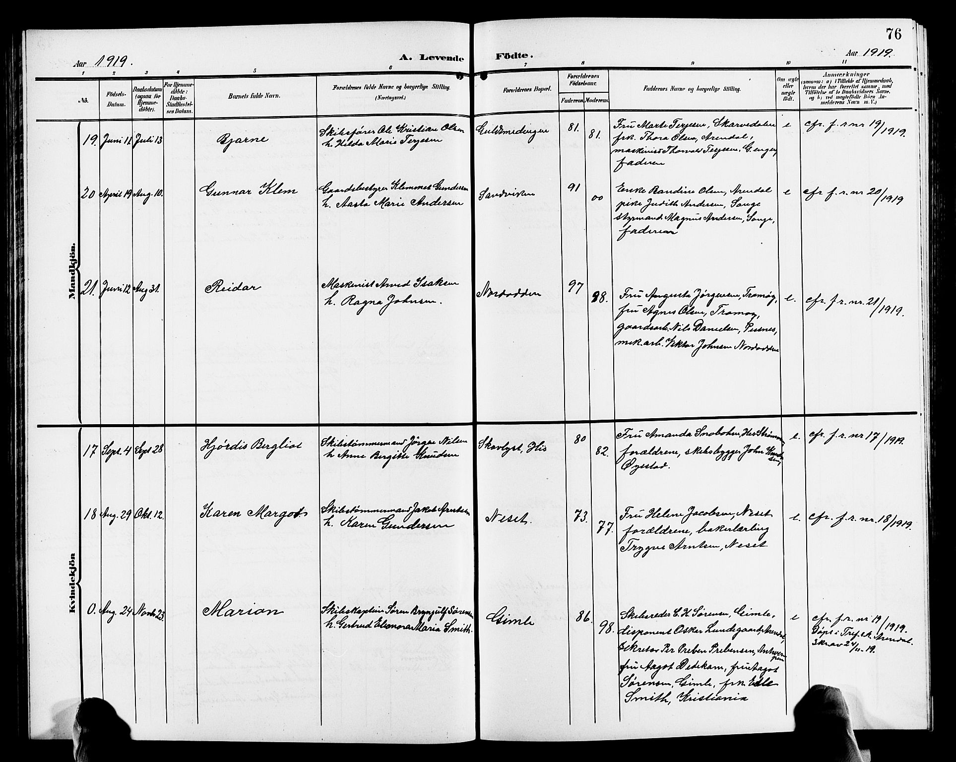 Hisøy sokneprestkontor, AV/SAK-1111-0020/F/Fb/L0004: Parish register (copy) no. B 4, 1905-1923, p. 76