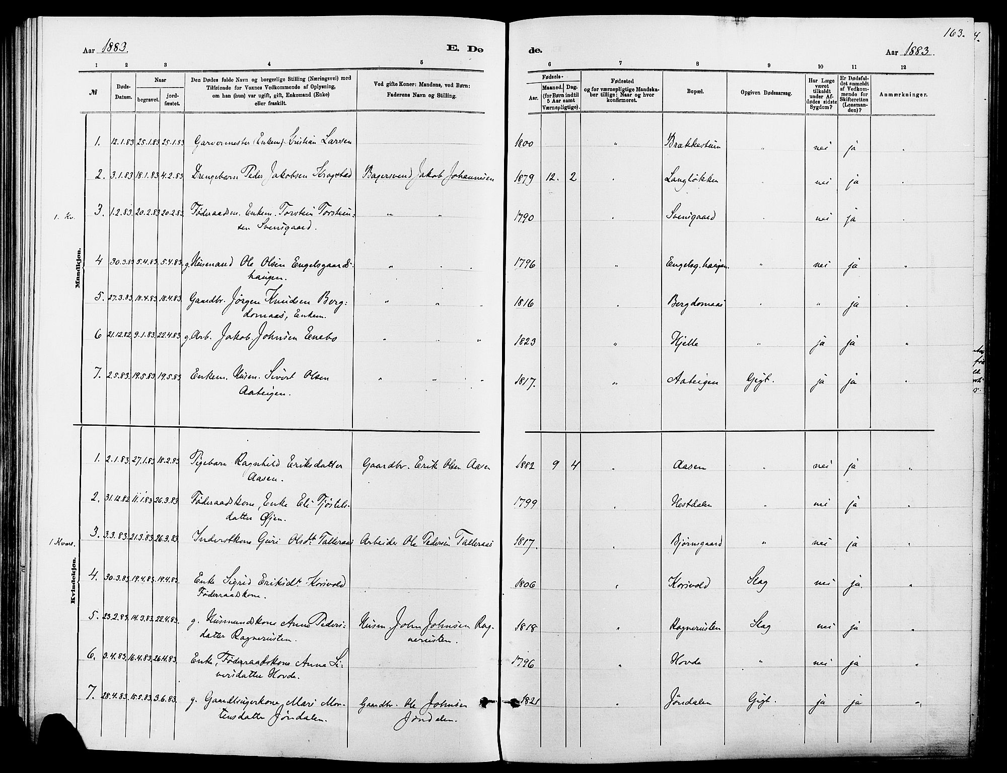 Dovre prestekontor, SAH/PREST-066/H/Ha/Haa/L0002: Parish register (official) no. 2, 1879-1890, p. 163