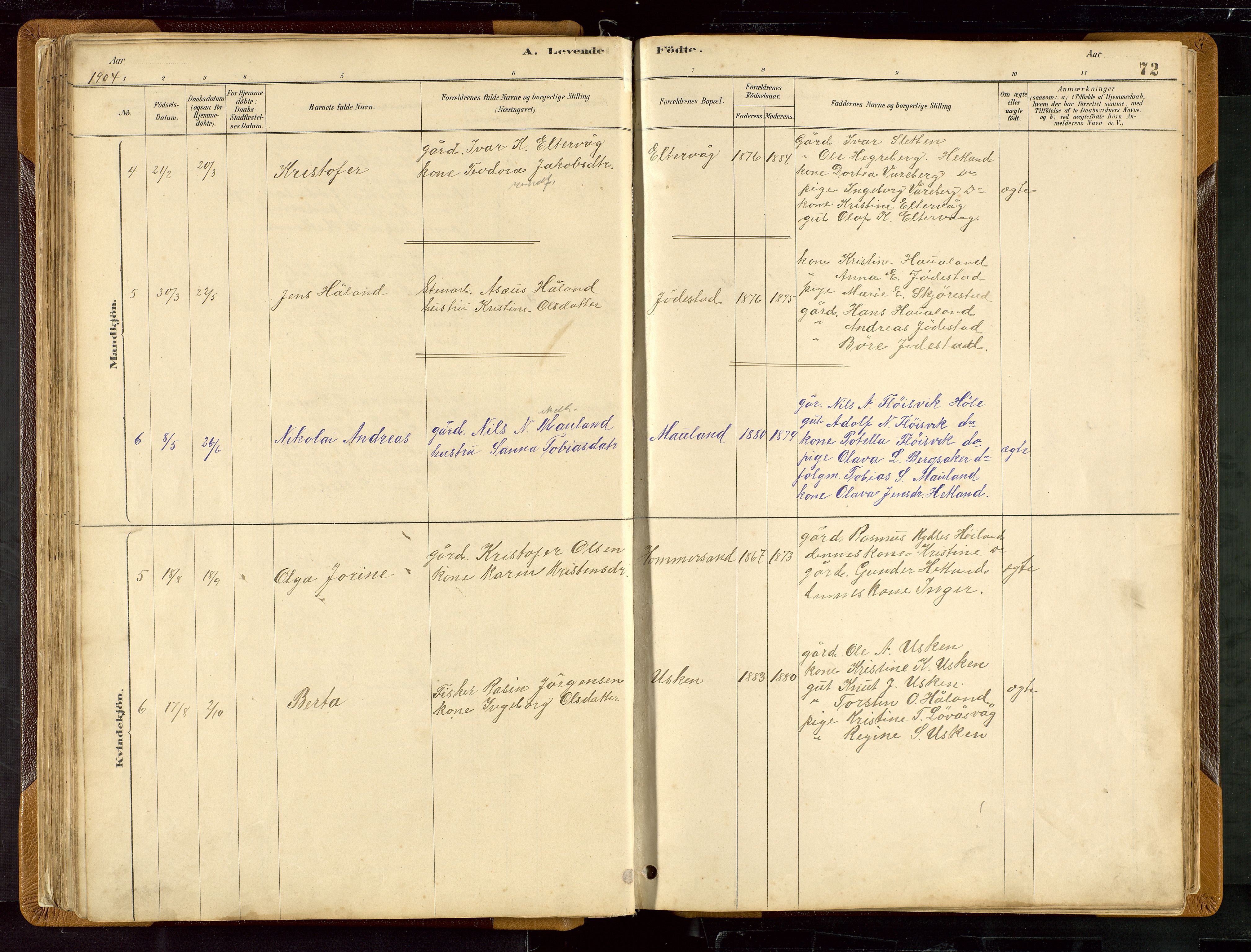 Hetland sokneprestkontor, AV/SAST-A-101826/30/30BB/L0007: Parish register (copy) no. B 7, 1878-1910, p. 72