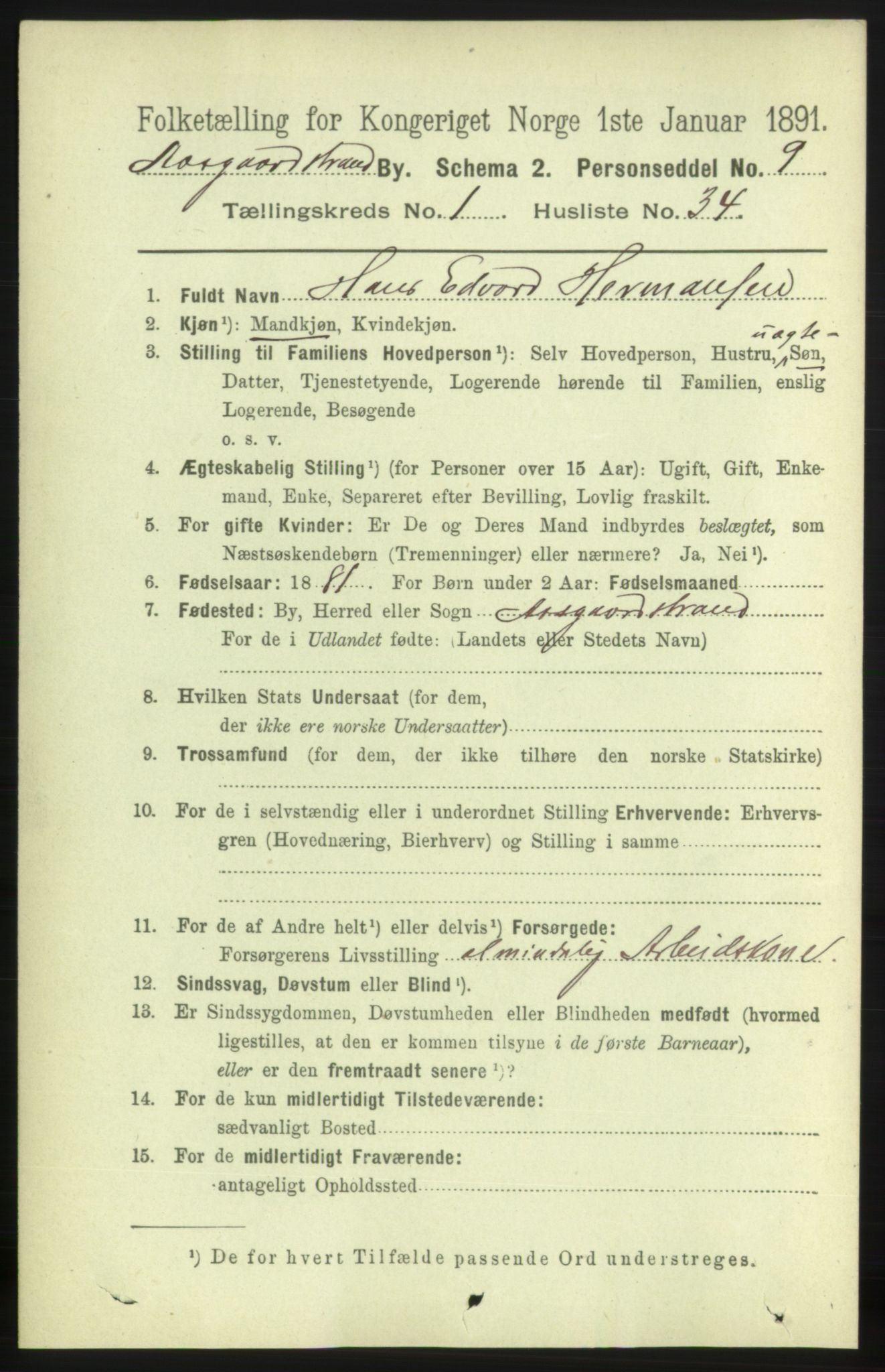 RA, 1891 census for 0704 Åsgårdstrand, 1891, p. 399