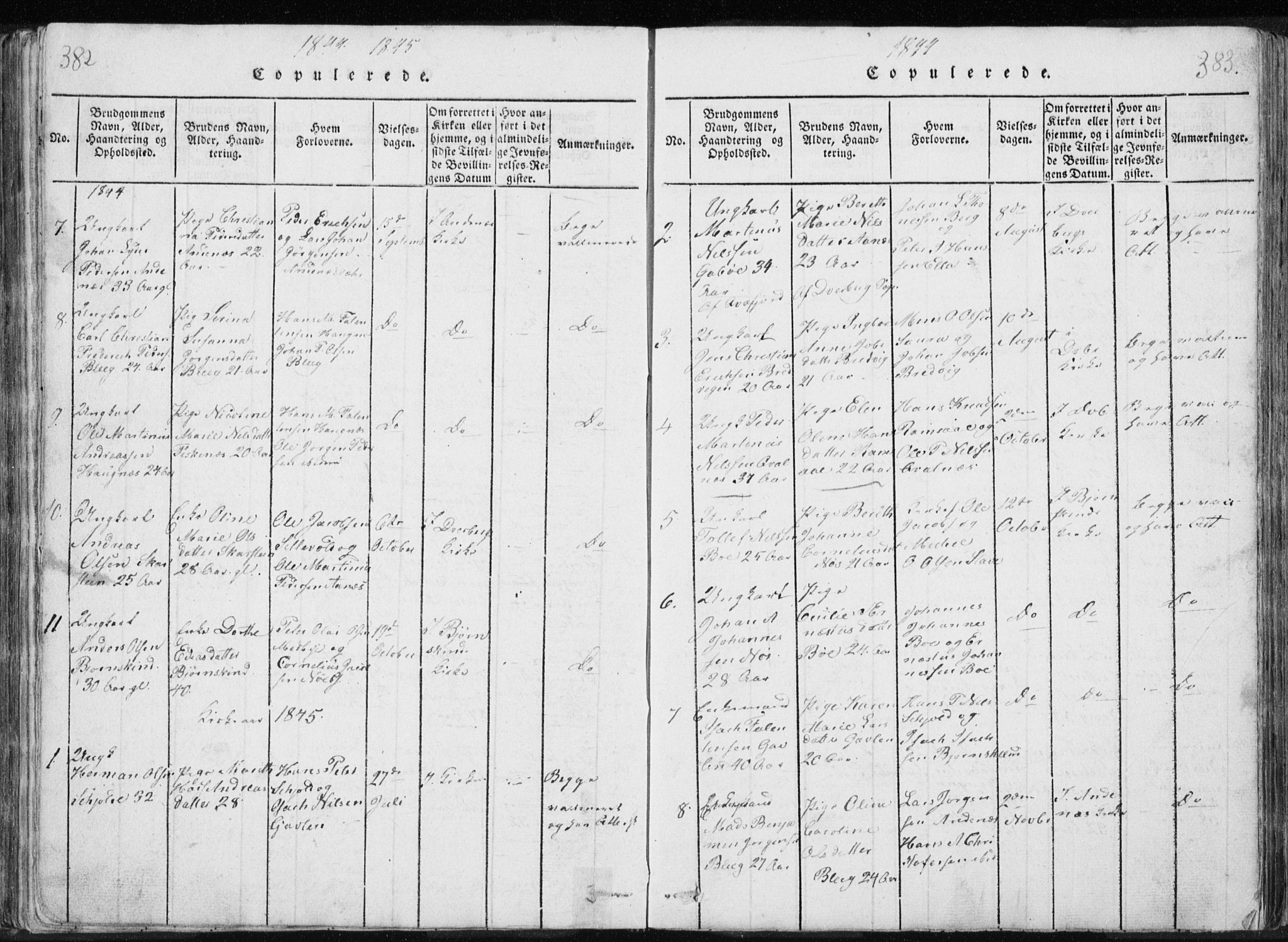 Ministerialprotokoller, klokkerbøker og fødselsregistre - Nordland, AV/SAT-A-1459/897/L1411: Parish register (copy) no. 897C01, 1820-1866, p. 382-383