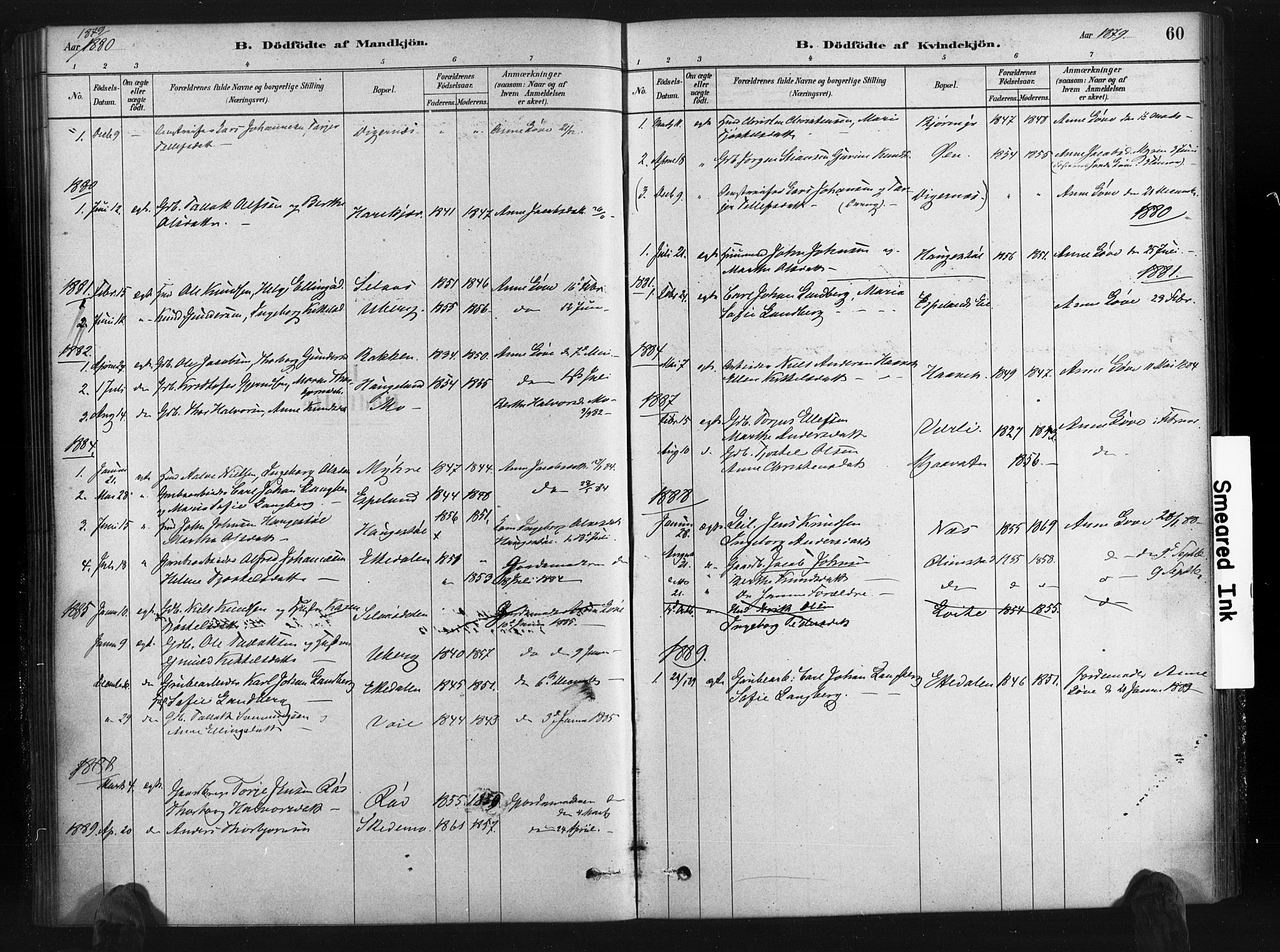 Gjerstad sokneprestkontor, AV/SAK-1111-0014/F/Fa/Fab/L0004: Parish register (official) no. A 4, 1879-1890, p. 60