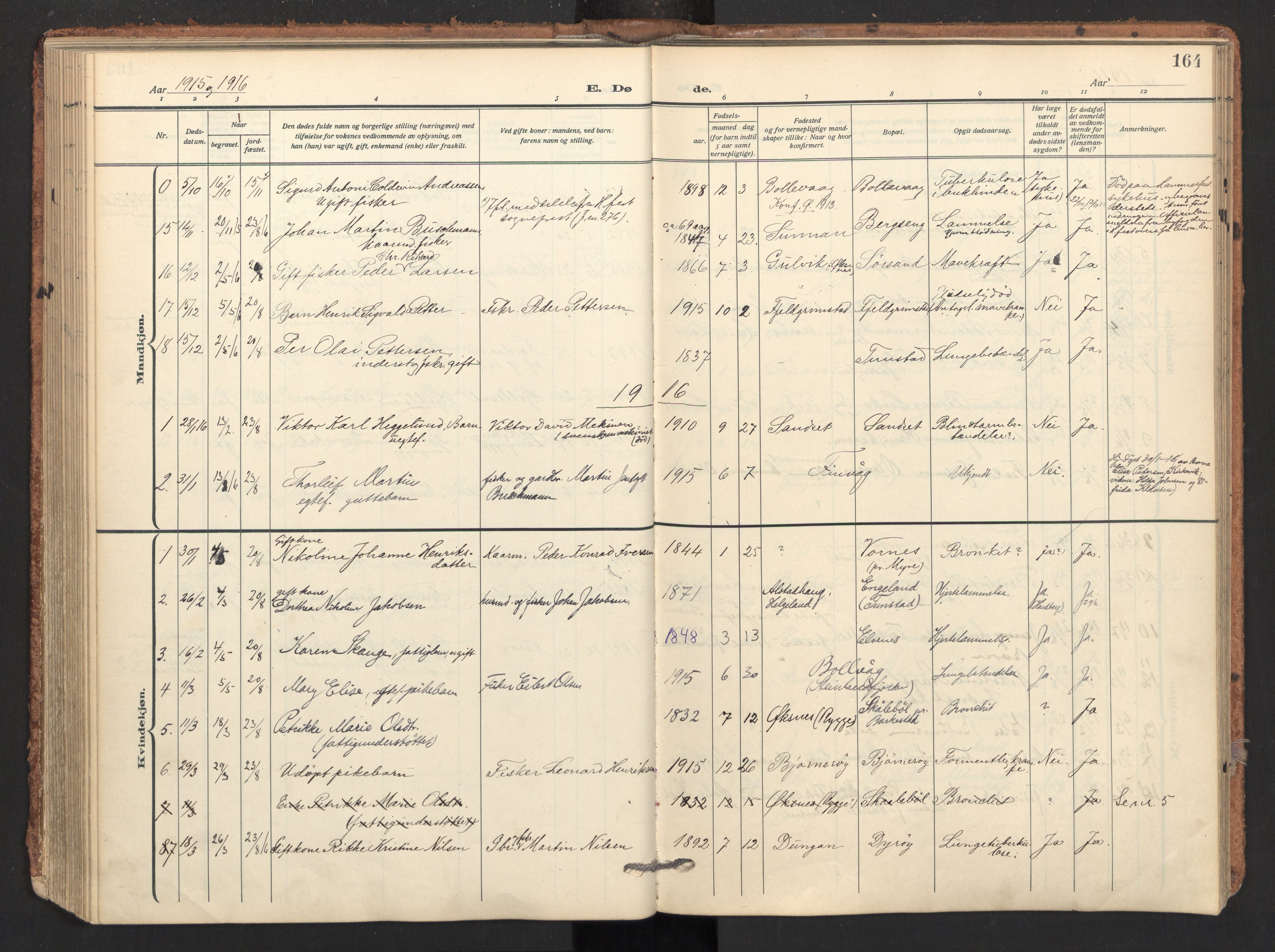 Ministerialprotokoller, klokkerbøker og fødselsregistre - Nordland, SAT/A-1459/893/L1343: Parish register (official) no. 893A15, 1914-1928, p. 164