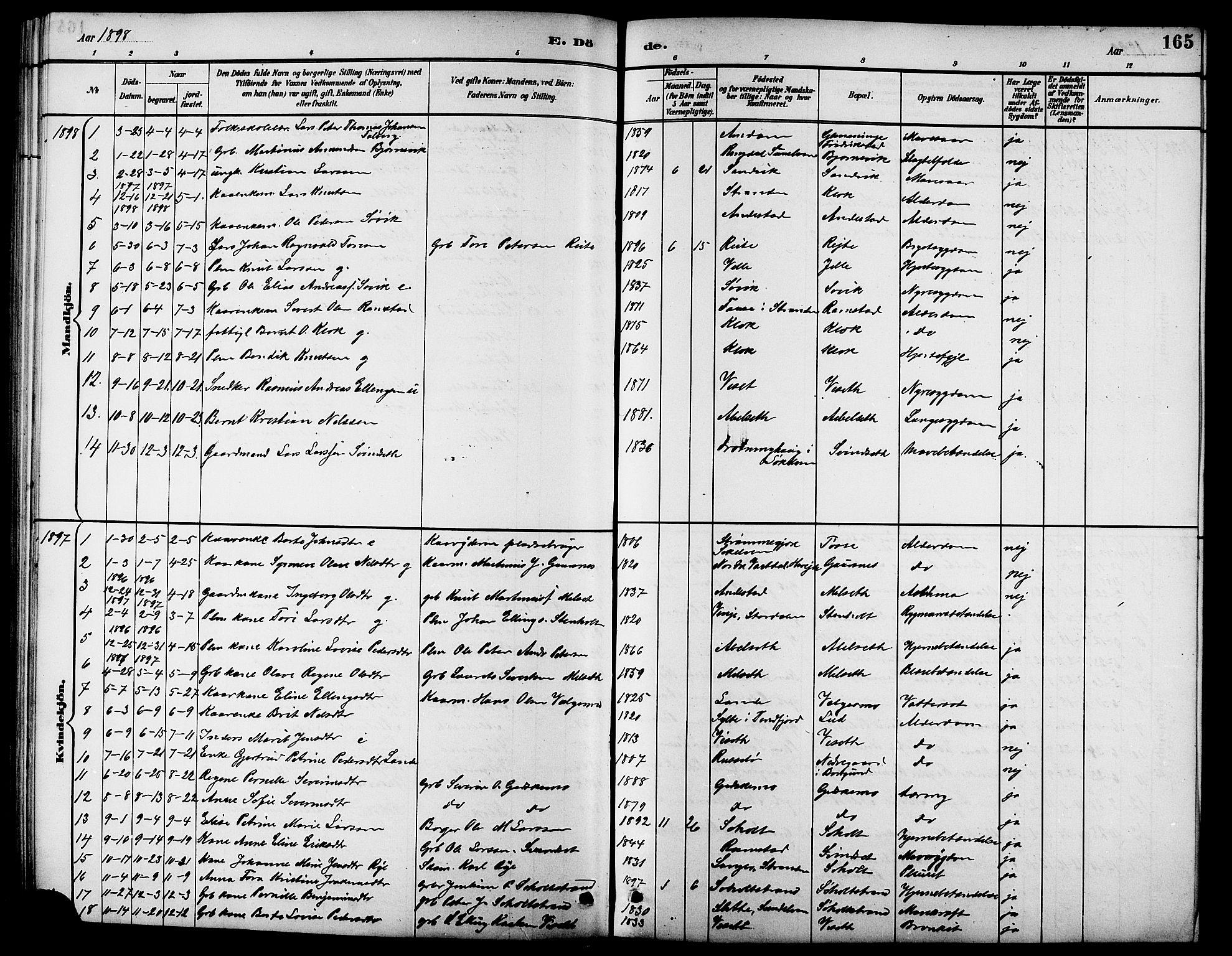 Ministerialprotokoller, klokkerbøker og fødselsregistre - Møre og Romsdal, AV/SAT-A-1454/522/L0327: Parish register (copy) no. 522C06, 1890-1915, p. 165