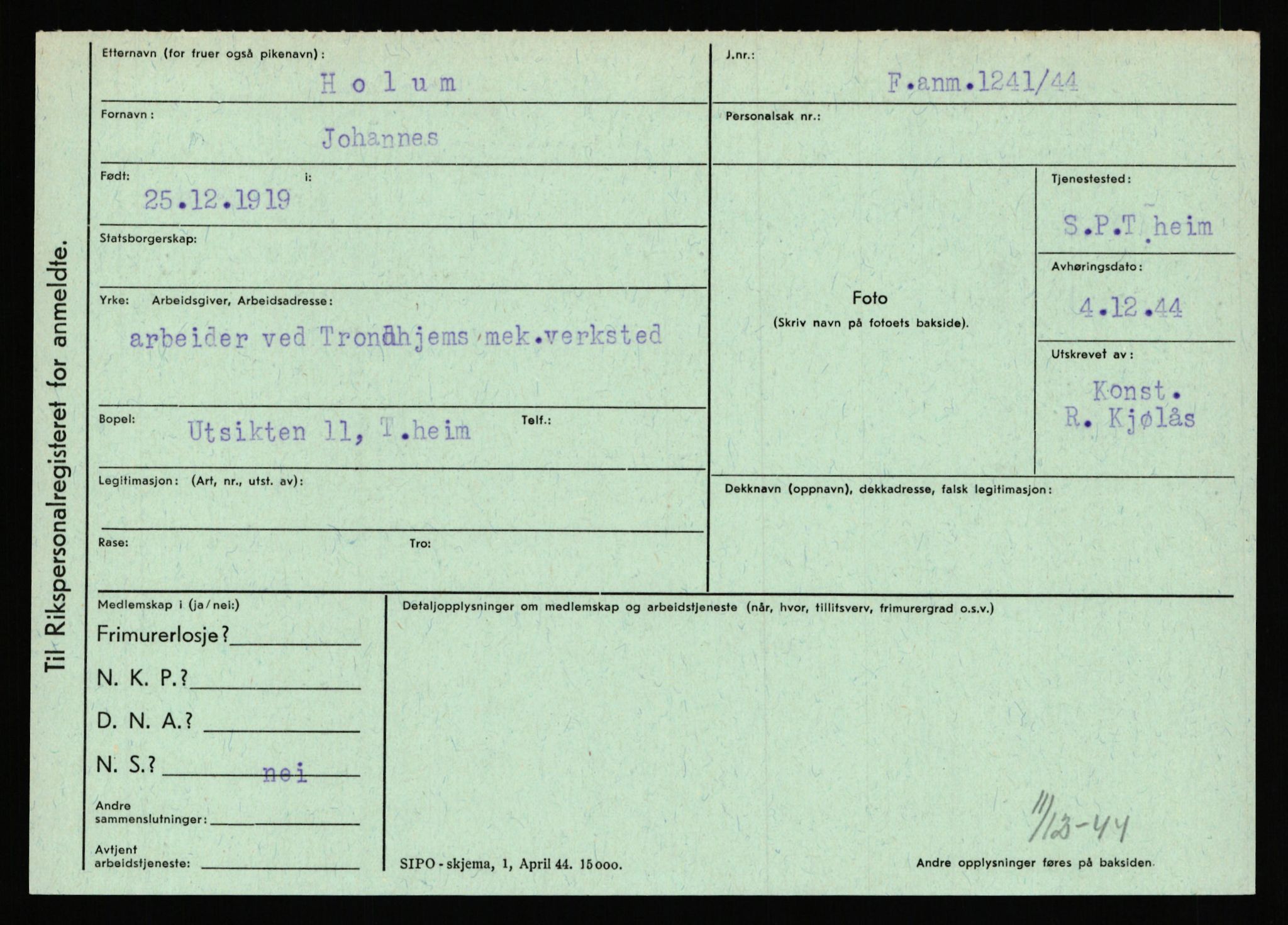 Statspolitiet - Hovedkontoret / Osloavdelingen, AV/RA-S-1329/C/Ca/L0007: Hol - Joelsen, 1943-1945, p. 784