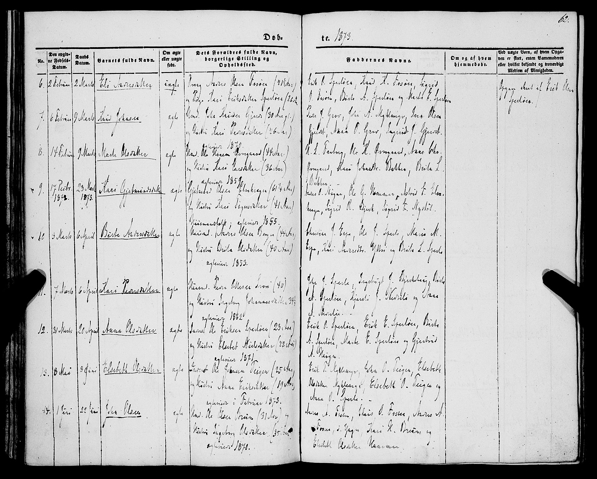 Jostedal sokneprestembete, AV/SAB-A-80601/H/Haa/Haaa/L0005: Parish register (official) no. A 5, 1849-1877, p. 62