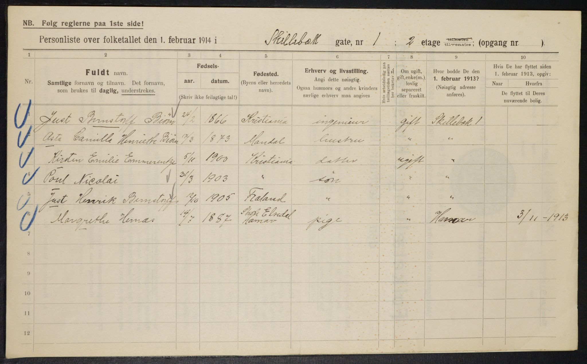 OBA, Municipal Census 1914 for Kristiania, 1914, p. 95326