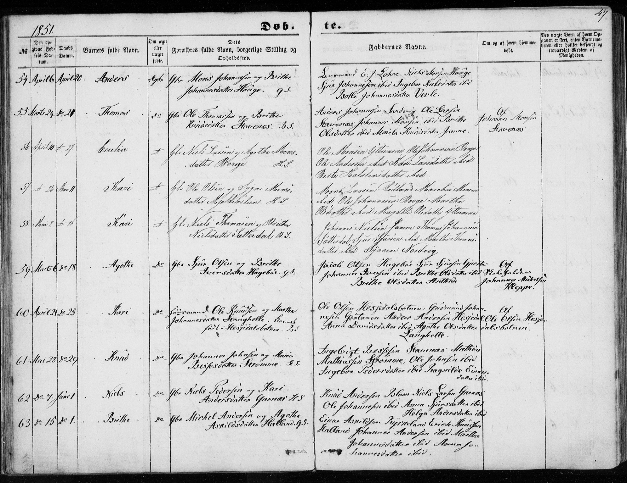 Haus sokneprestembete, AV/SAB-A-75601/H/Haa: Parish register (official) no. A 16 I, 1848-1857, p. 47