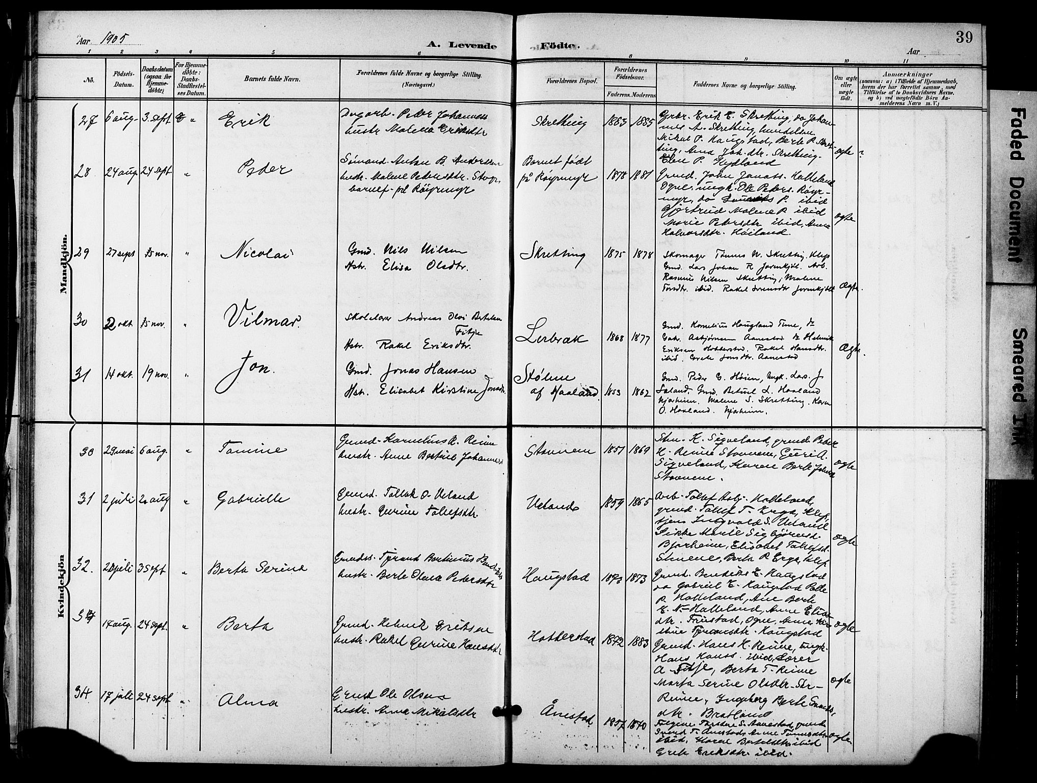 Hå sokneprestkontor, AV/SAST-A-101801/001/30BB/L0006: Parish register (copy) no. B 6, 1900-1924, p. 39