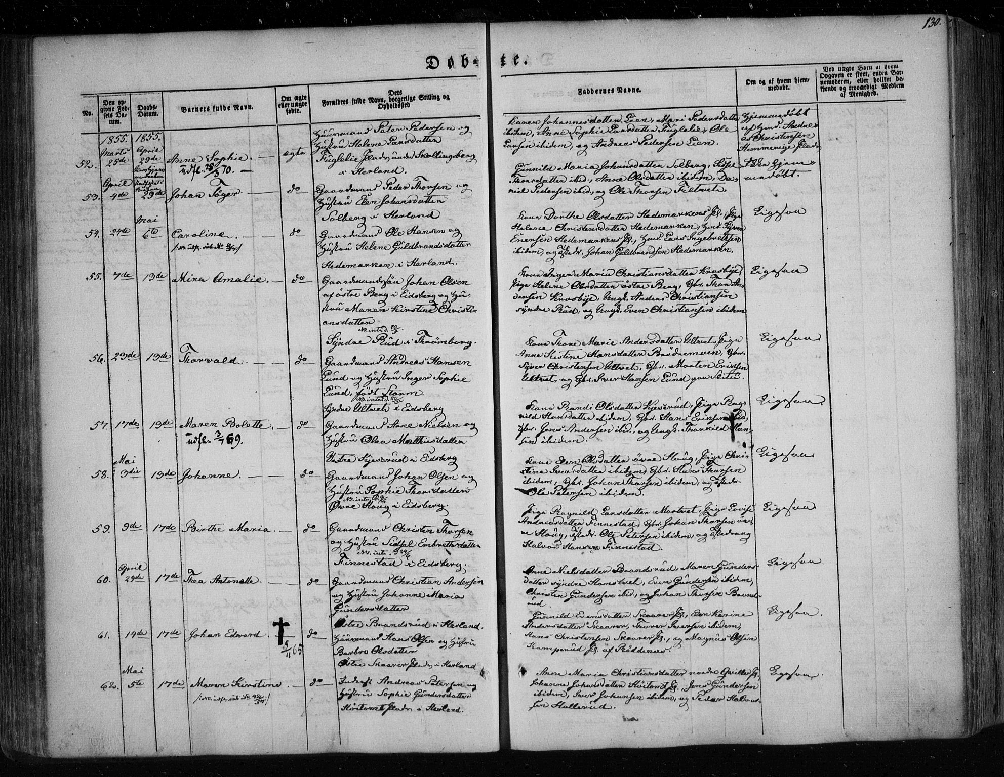 Eidsberg prestekontor Kirkebøker, AV/SAO-A-10905/F/Fa/L0009: Parish register (official) no. I 9, 1849-1856, p. 130