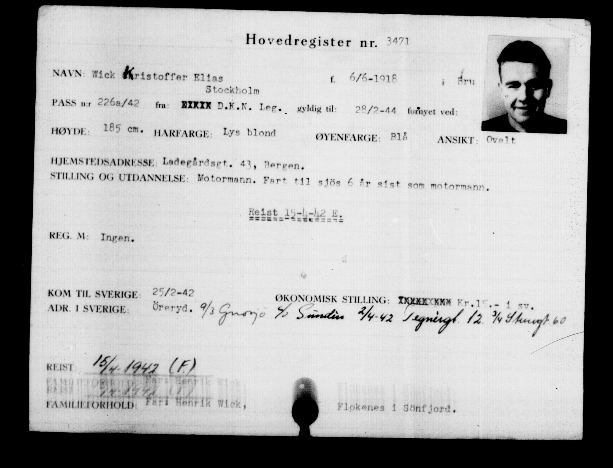 Utenriksstasjonene, Legasjonen i Stockholm, Flyktningkontoret, AV/RA-S-6753/V/Va/L0003: Kjesäterkartoteket, flyktninger med registreringsnr. 2001-3495, 1940-1945, p. 1983