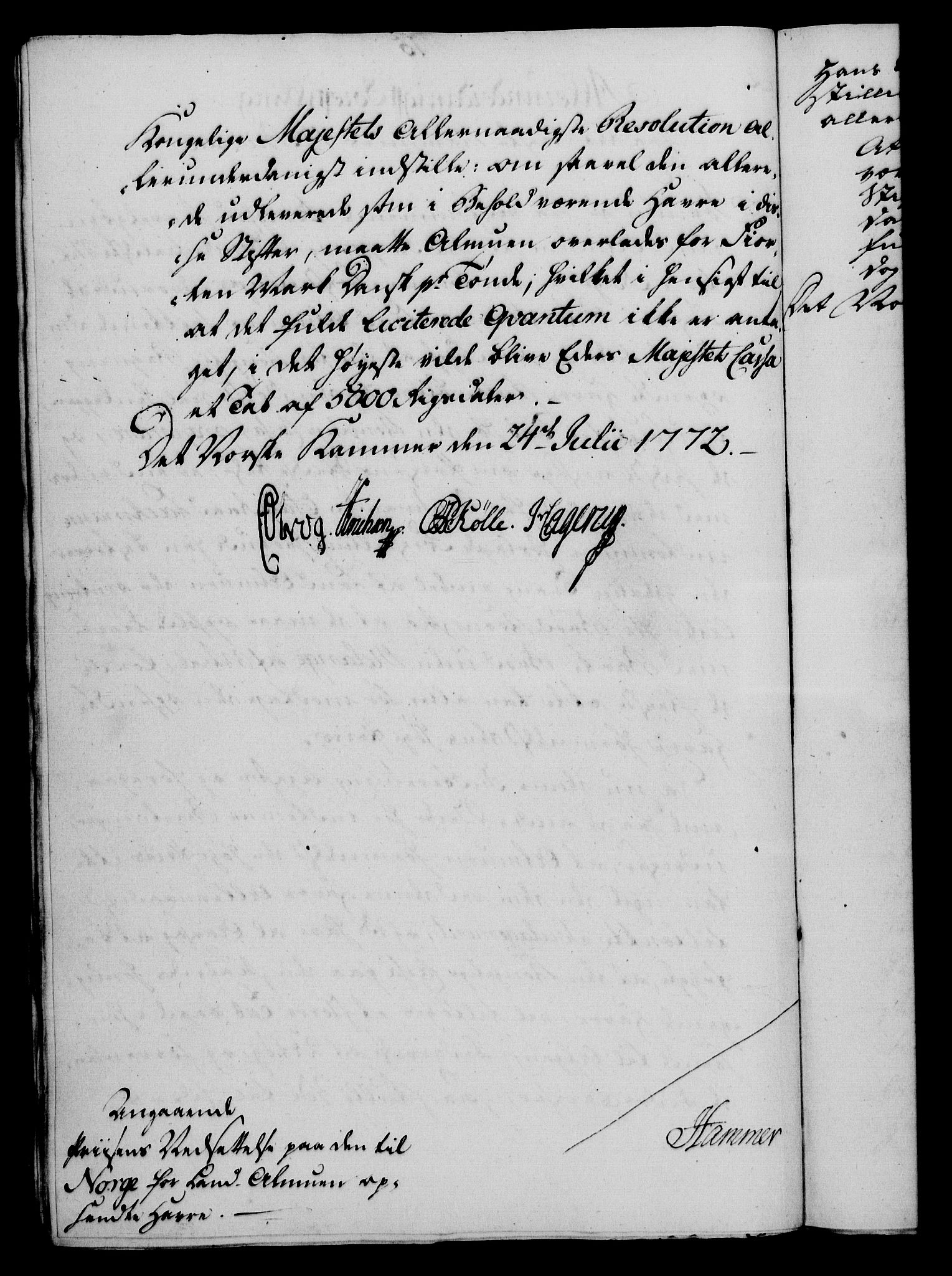 Rentekammeret, Kammerkanselliet, AV/RA-EA-3111/G/Gf/Gfa/L0054: Norsk relasjons- og resolusjonsprotokoll (merket RK 52.54), 1771-1772, p. 525