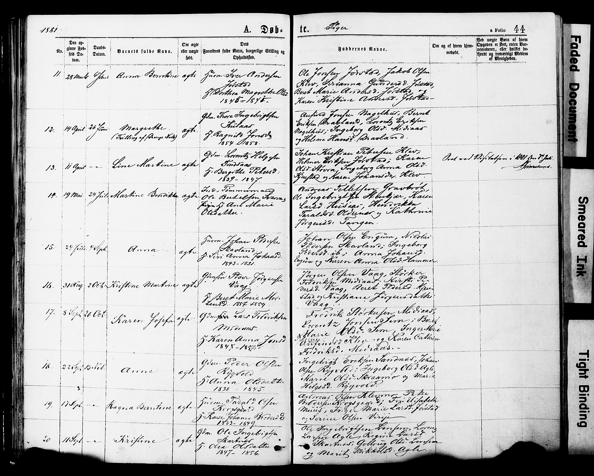 Ministerialprotokoller, klokkerbøker og fødselsregistre - Nord-Trøndelag, AV/SAT-A-1458/749/L0473: Parish register (official) no. 749A07, 1873-1887, p. 44