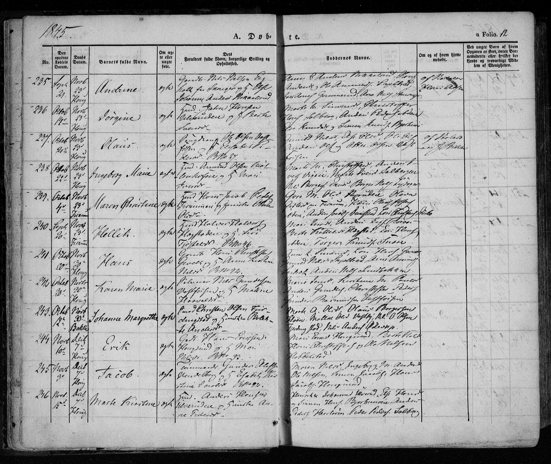 Eiker kirkebøker, AV/SAKO-A-4/F/Fa/L0013a: Parish register (official) no. I 13A, 1832-1845, p. 12