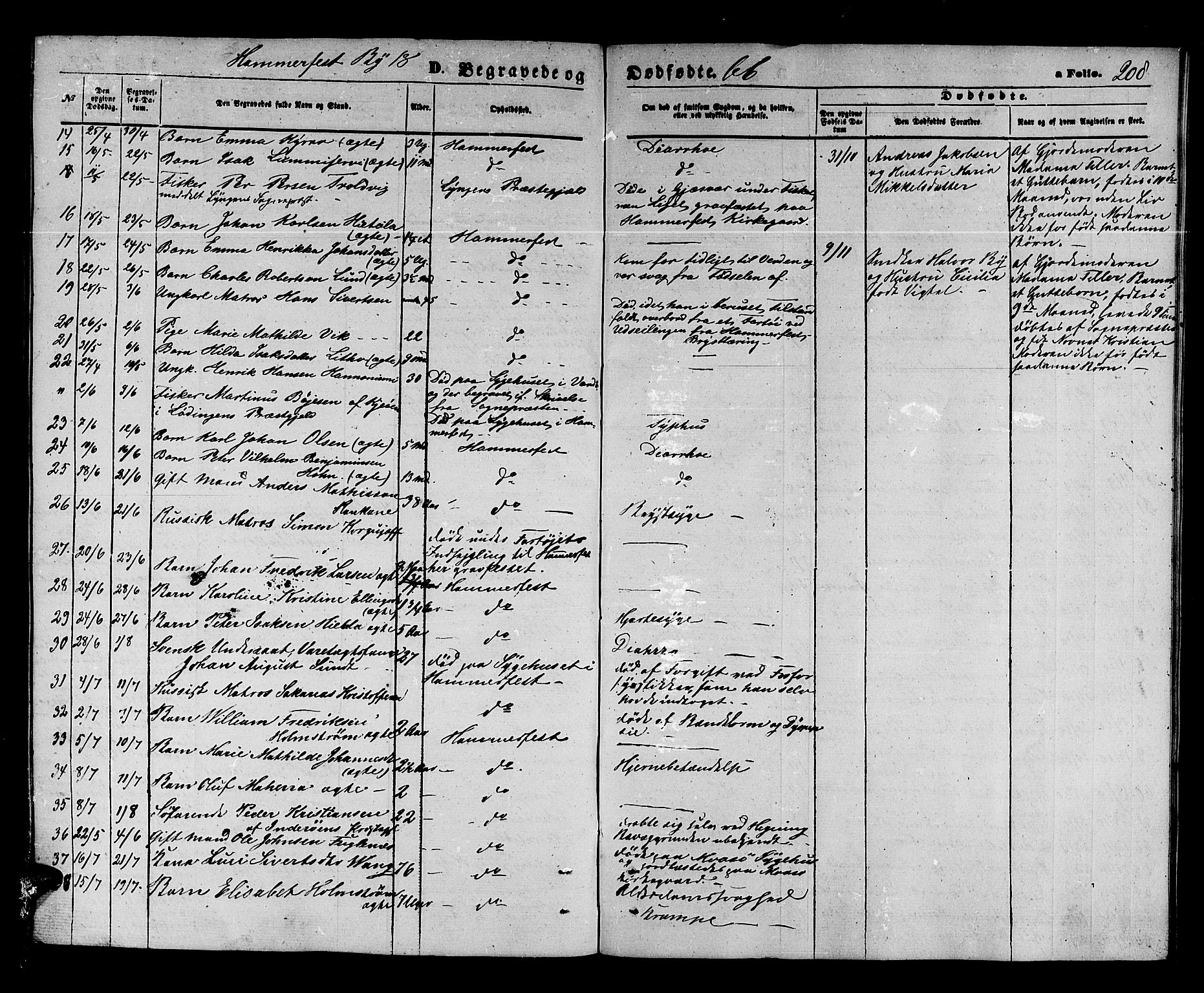 Hammerfest sokneprestkontor, AV/SATØ-S-1347/H/Hb/L0003.klokk: Parish register (copy) no. 3 /1, 1862-1868, p. 208