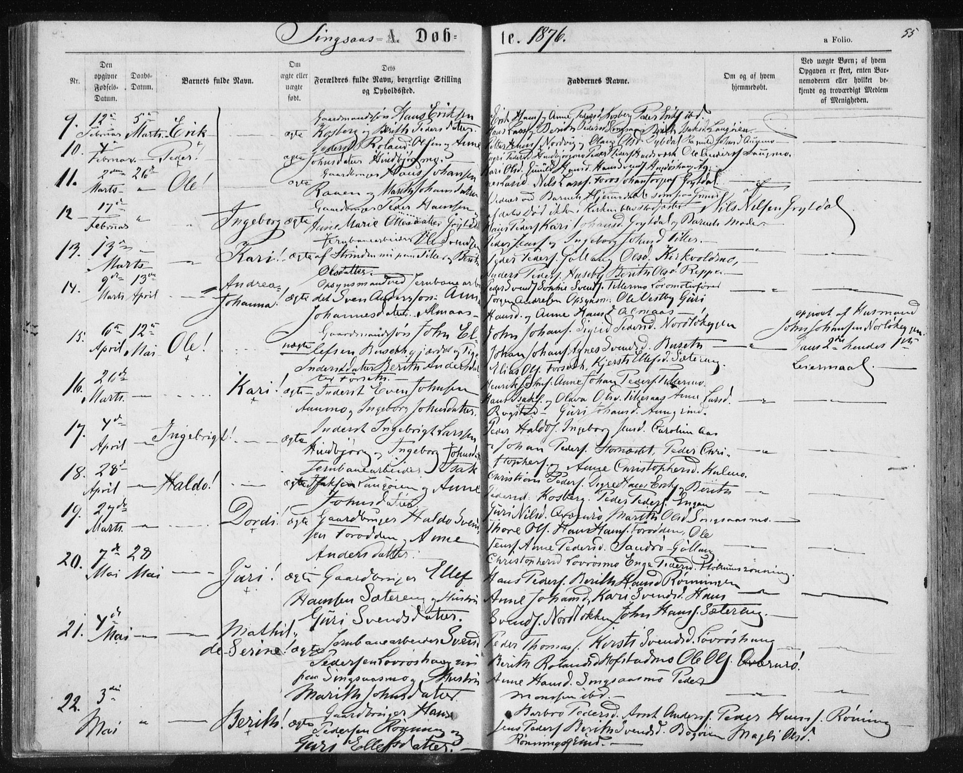 Ministerialprotokoller, klokkerbøker og fødselsregistre - Sør-Trøndelag, SAT/A-1456/685/L0970: Parish register (official) no. 685A08 /2, 1870-1878, p. 55