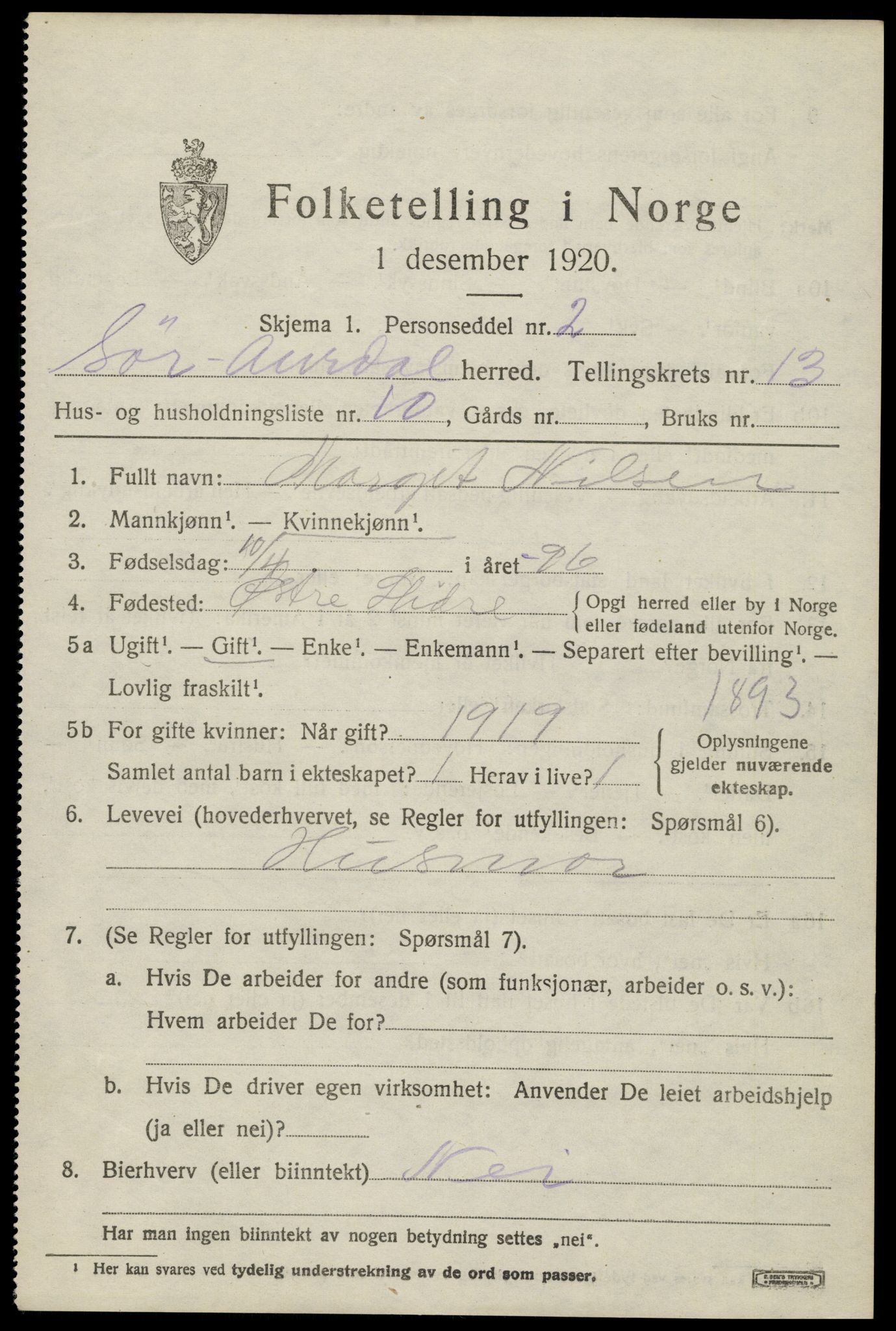 SAH, 1920 census for Sør-Aurdal, 1920, p. 7799