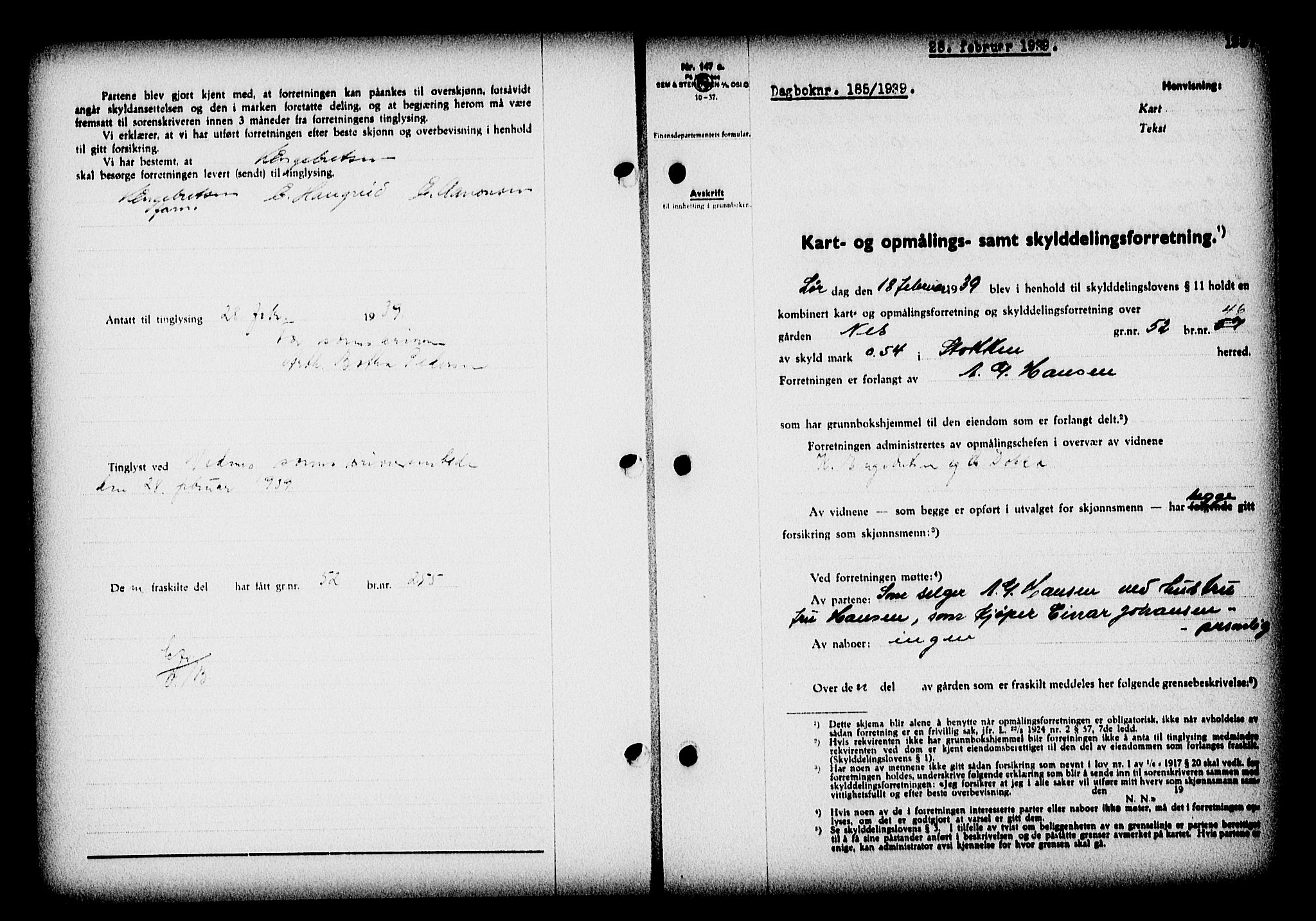 Nedenes sorenskriveri, SAK/1221-0006/G/Gb/Gba/L0046: Mortgage book no. 42, 1938-1939, Diary no: : 185/1939