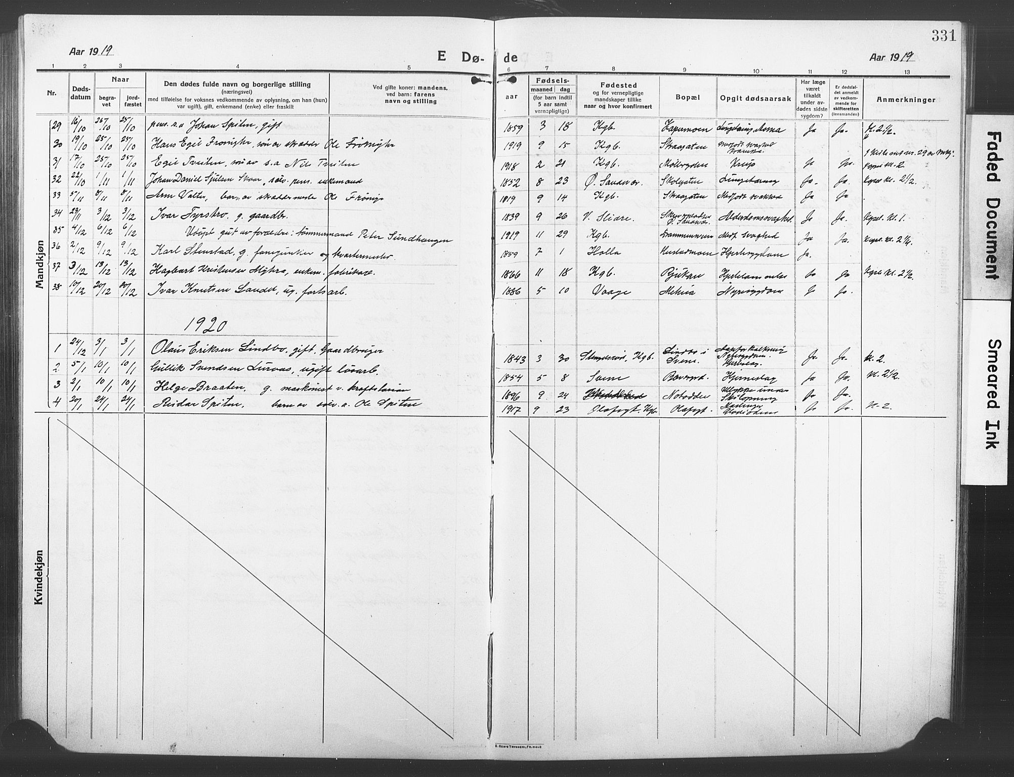 Kongsberg kirkebøker, SAKO/A-22/G/Ga/L0008: Parish register (copy) no. 8, 1915-1932, p. 331