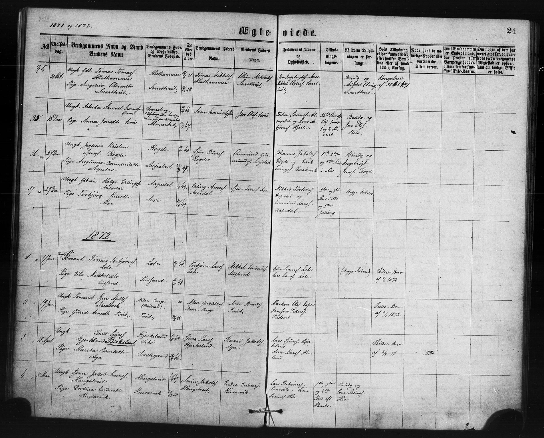 Ullensvang sokneprestembete, SAB/A-78701/H/Haa: Parish register (official) no. A 14, 1867-1882, p. 24