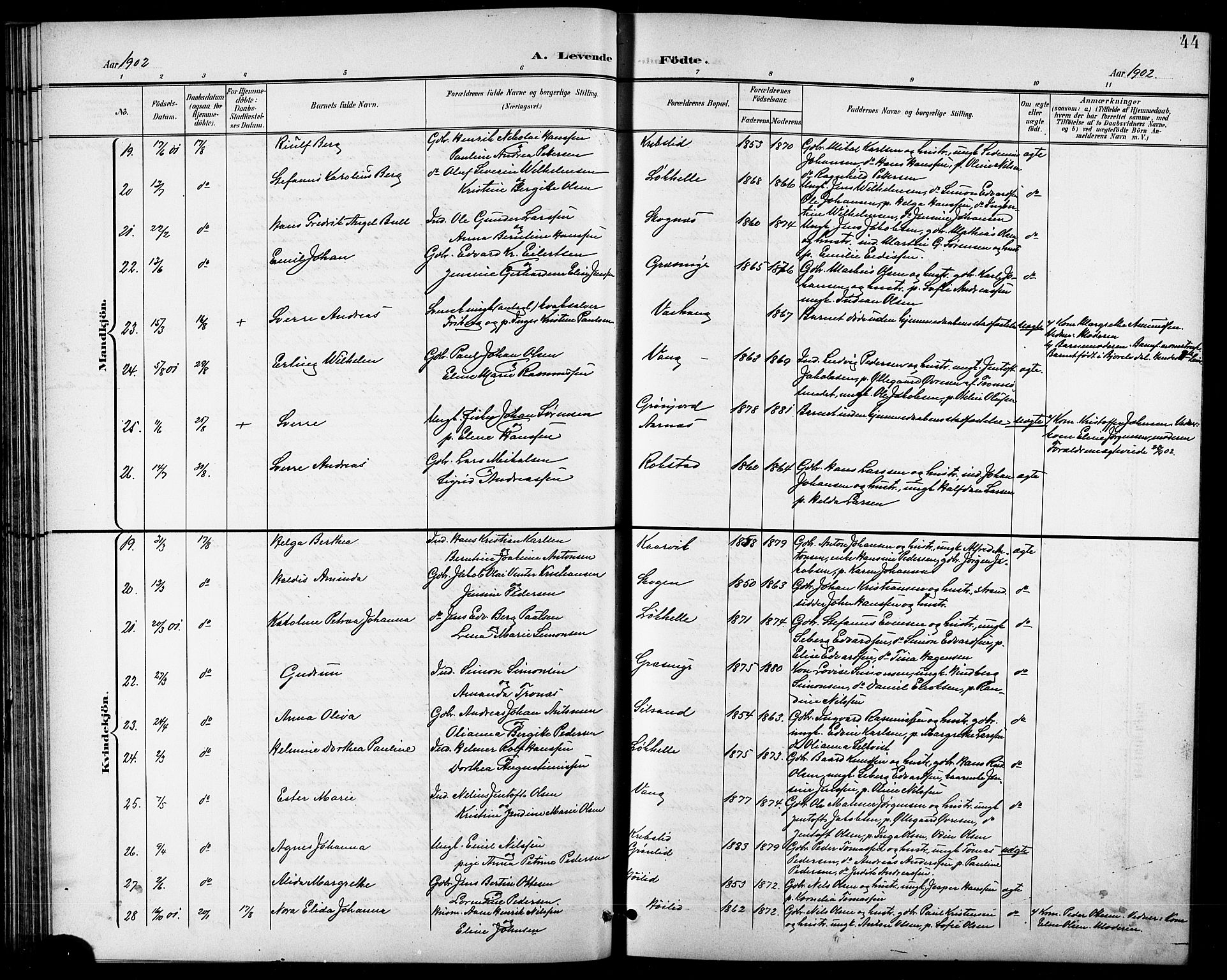 Lenvik sokneprestembete, AV/SATØ-S-1310/H/Ha/Hab/L0008klokker: Parish register (copy) no. 8, 1899-1911, p. 44