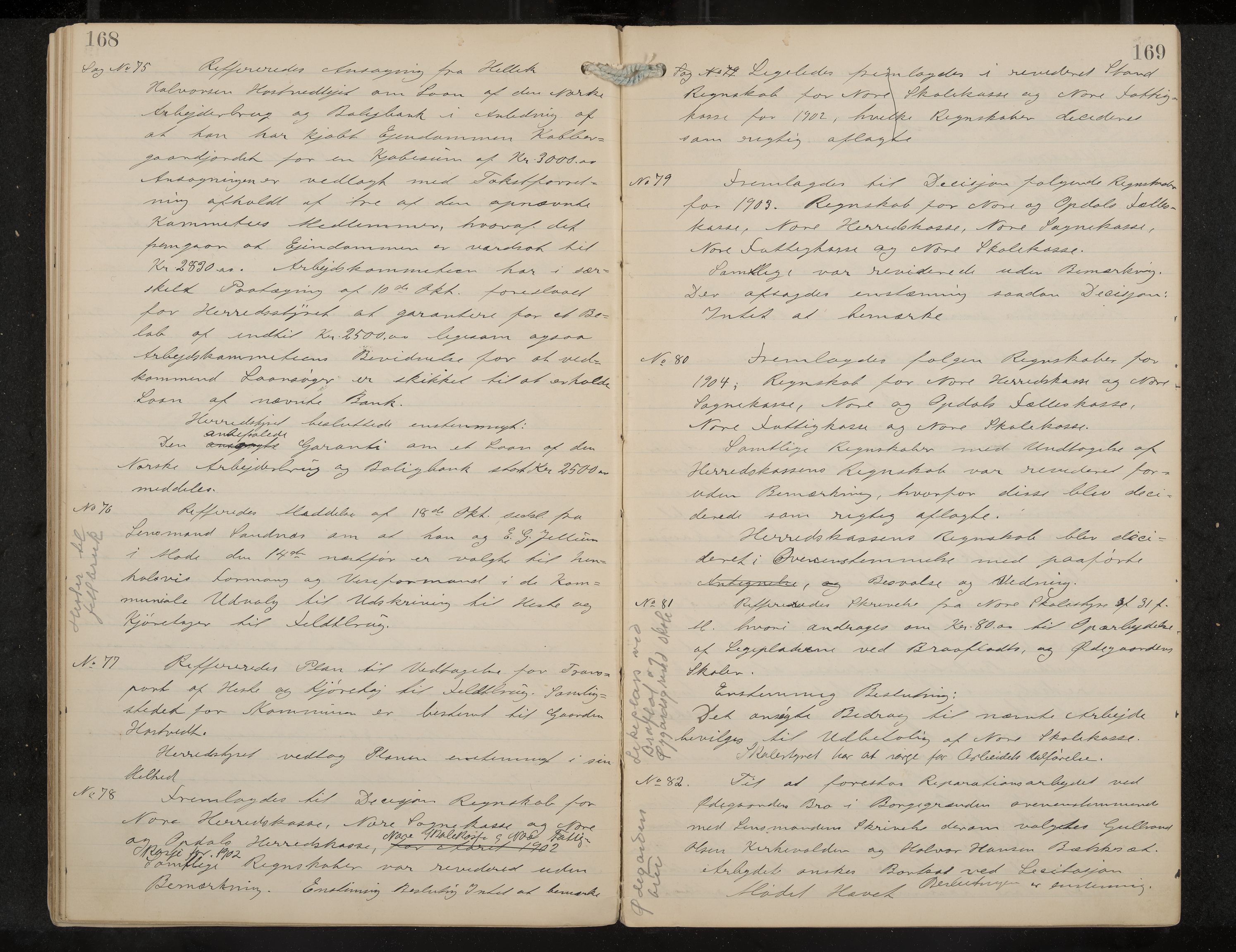 Nore formannskap og sentraladministrasjon, IKAK/0633021-2/A/Aa/L0001: Møtebok, 1901-1911, p. 168-169