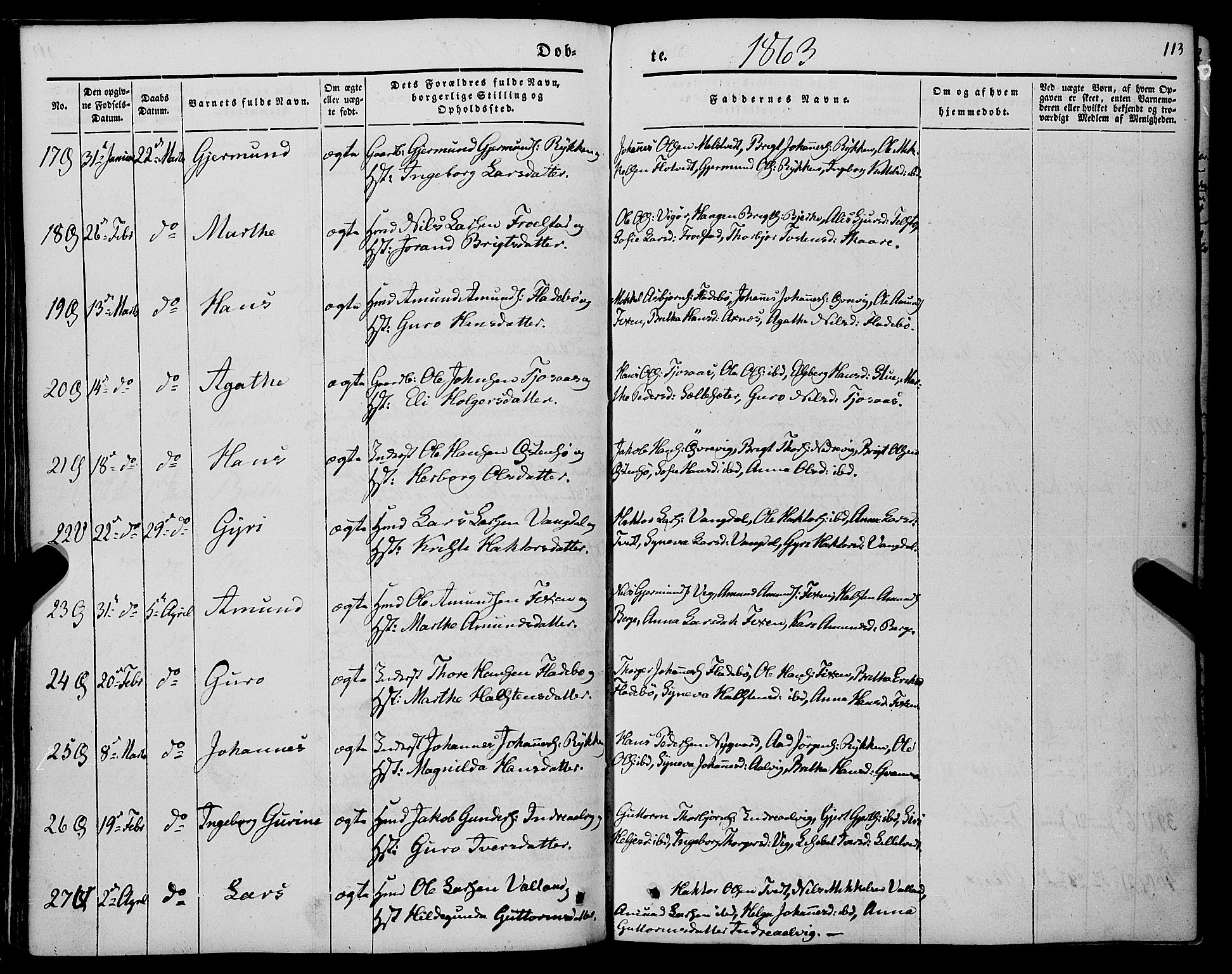 Kvam sokneprestembete, AV/SAB-A-76201/H/Haa: Parish register (official) no. A 8, 1844-1863, p. 113