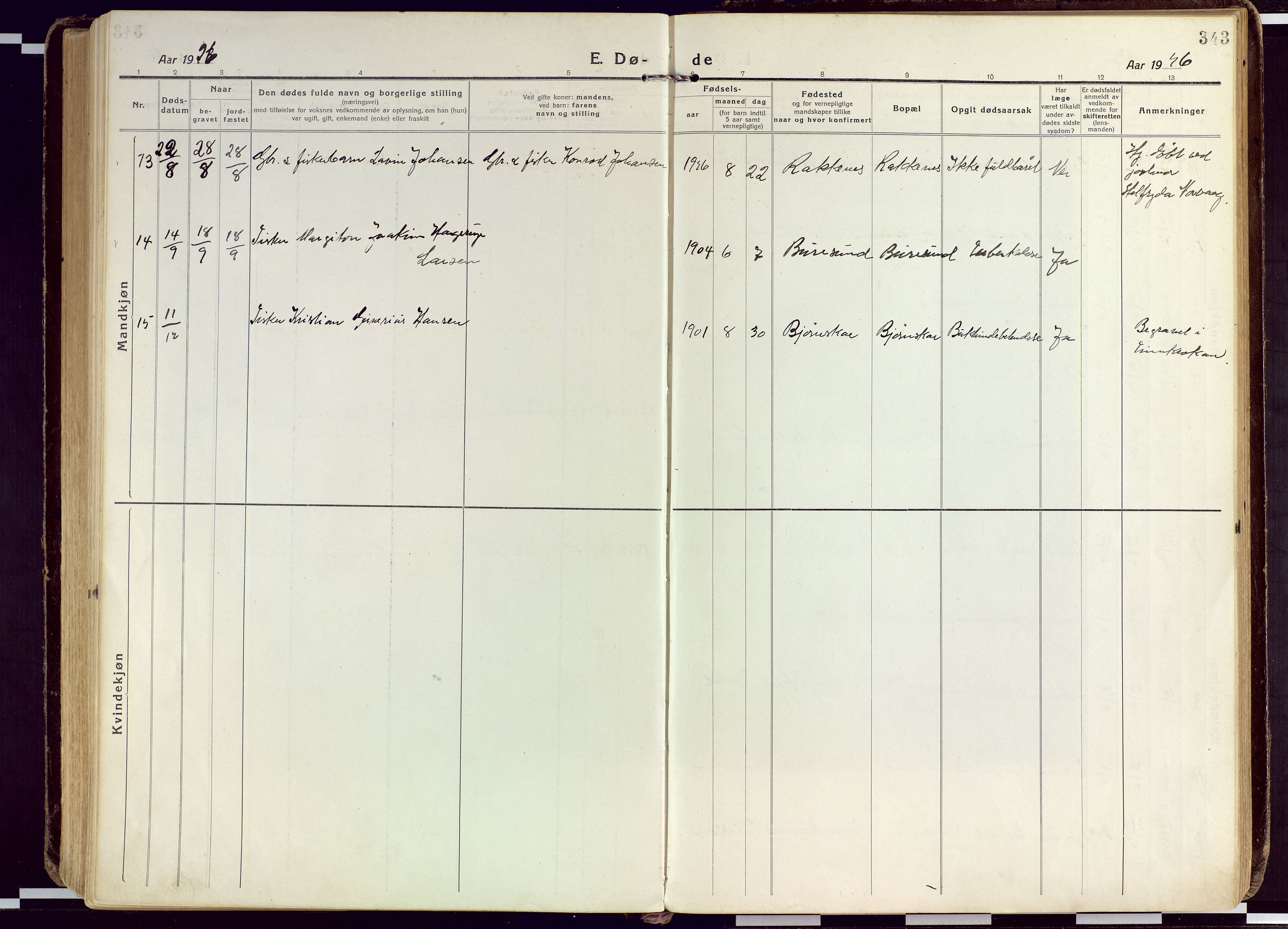 Karlsøy sokneprestembete, SATØ/S-1299/H/Ha/Haa/L0015kirke: Parish register (official) no. 15, 1918-1929, p. 343