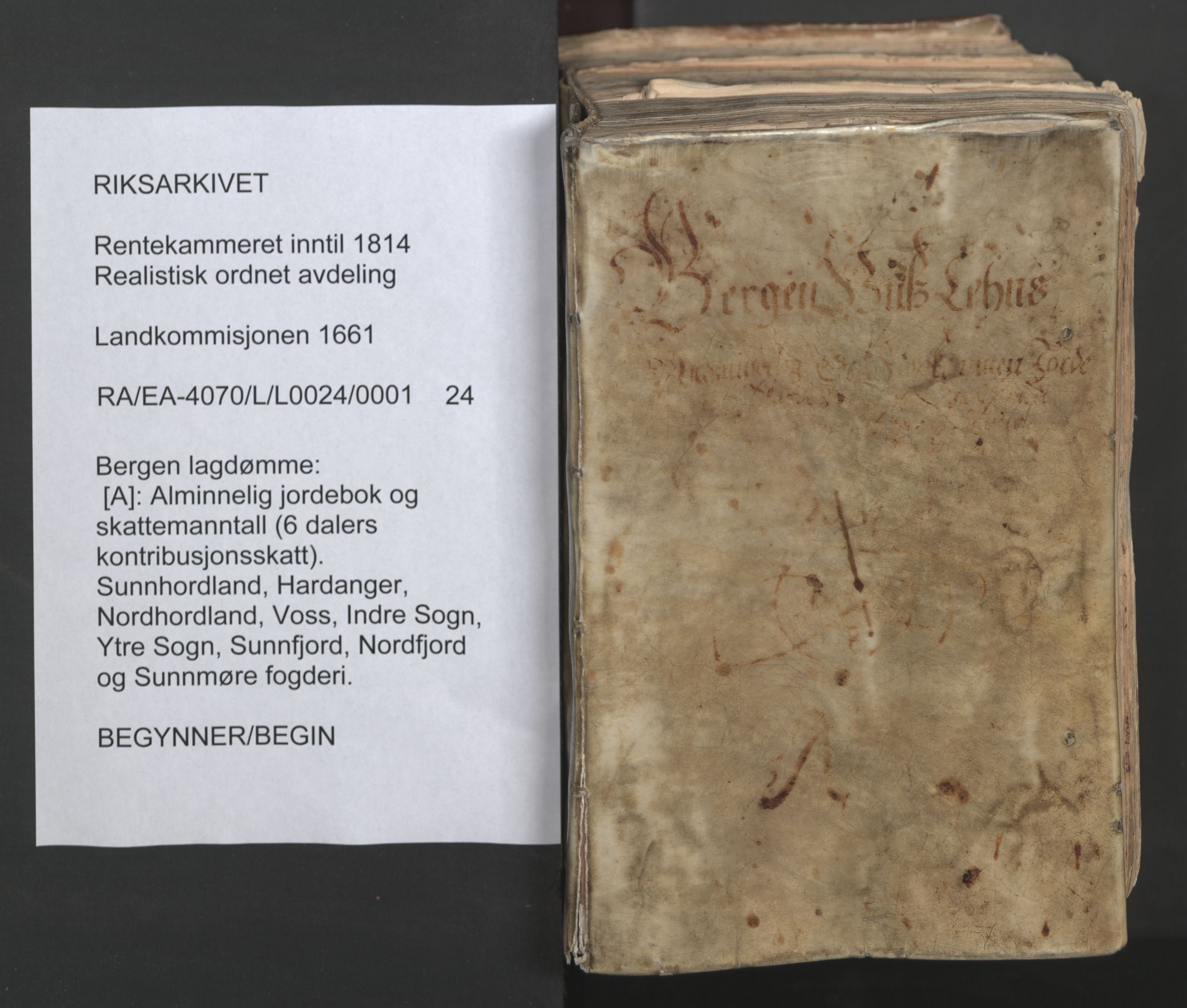 Rentekammeret inntil 1814, Realistisk ordnet avdeling, AV/RA-EA-4070/L/L0024/0001: Bergen lagdømme: / [A]: Alminnelig jordebok og skattemanntall (6 dalers kontribusjonsskatt). Sunnhordland, Hardanger, Nordhordland, Voss, Indre Sogn, Ytre Sogn, Sunnfjord, Nordfjord og Sunnmøre fogderi., 1661