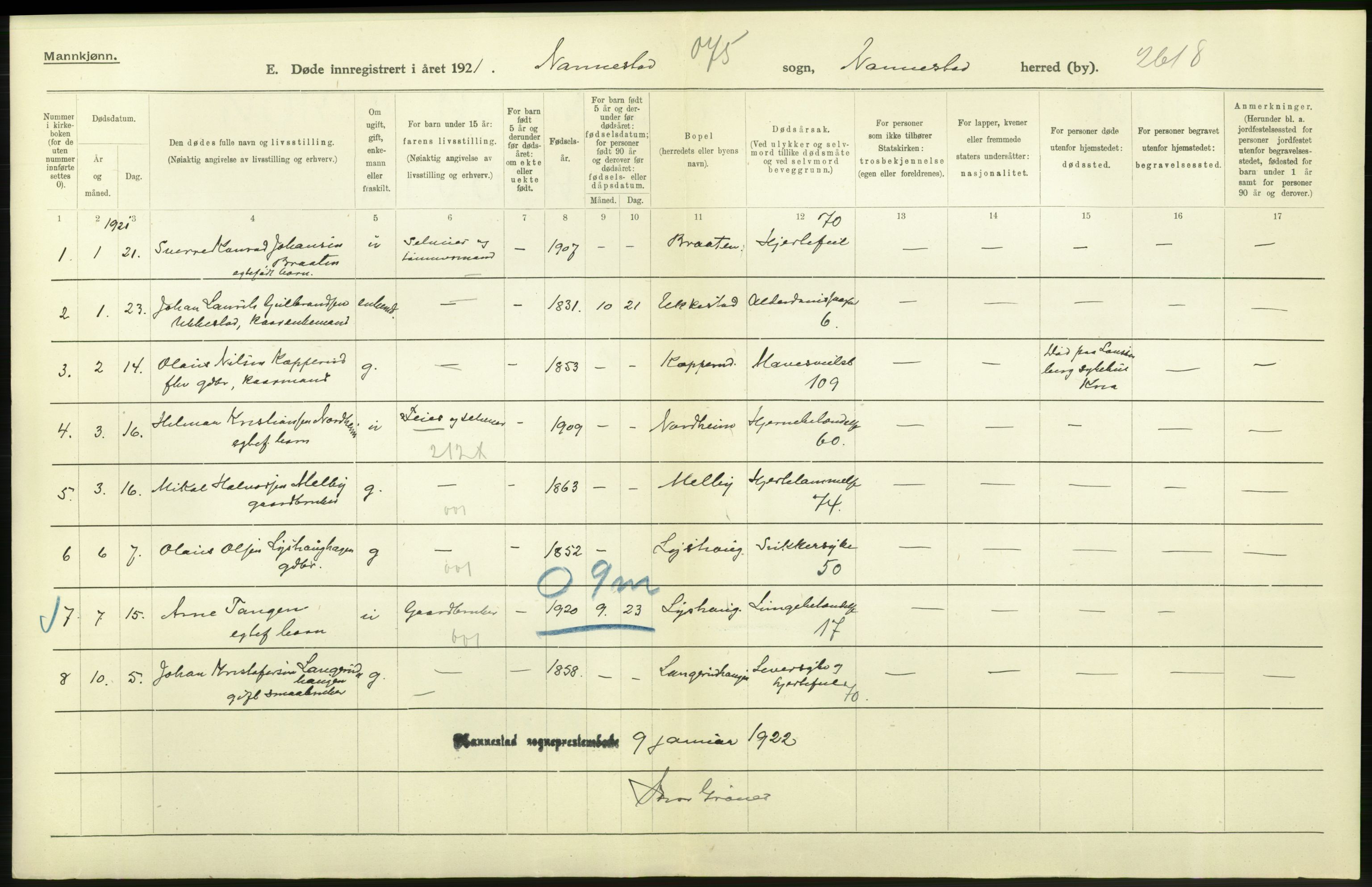 Statistisk sentralbyrå, Sosiodemografiske emner, Befolkning, AV/RA-S-2228/D/Df/Dfc/Dfca/L0007: Akershus fylke: Døde. Bygder og byer., 1921, p. 492