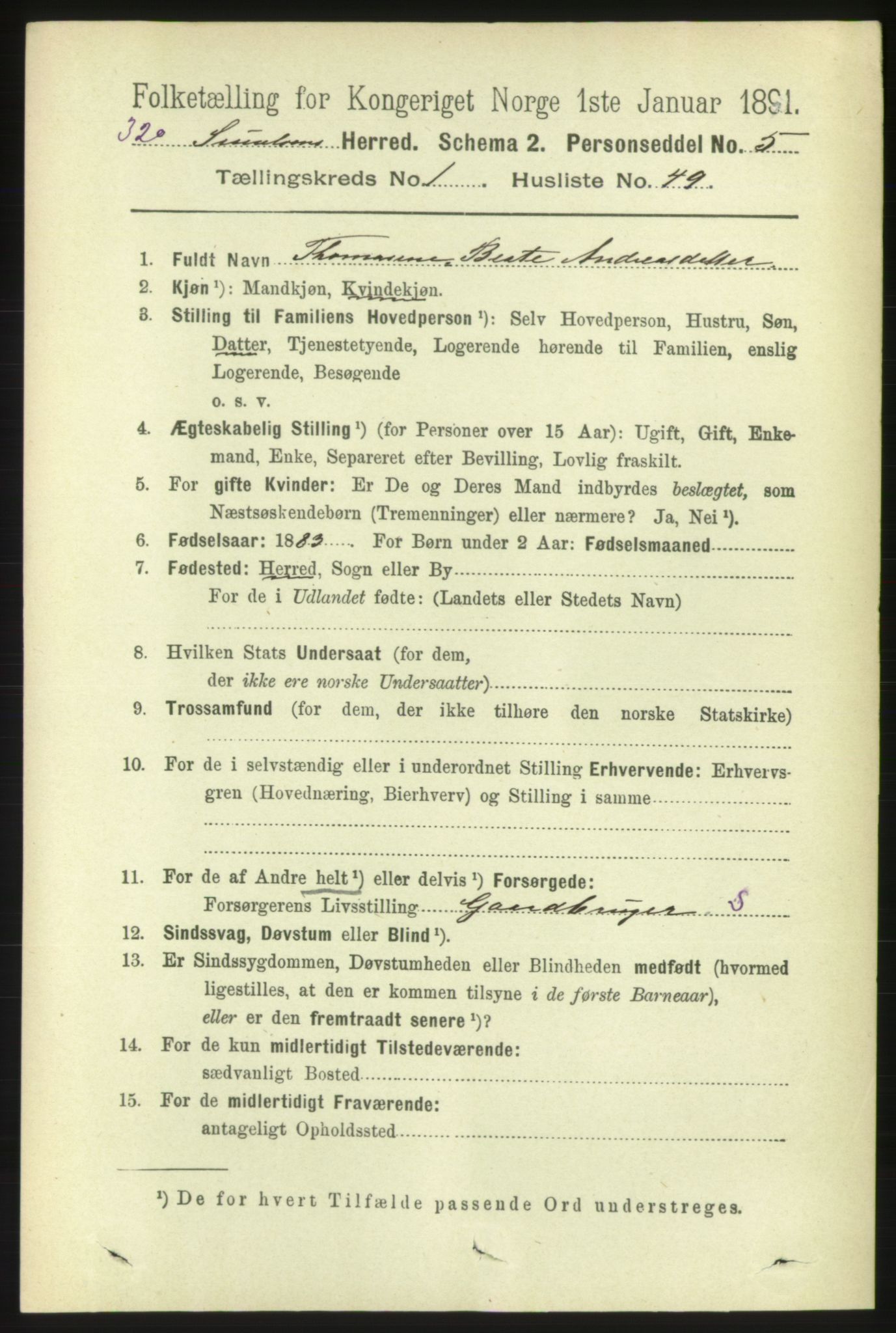 RA, 1891 census for 1523 Sunnylven, 1891, p. 344