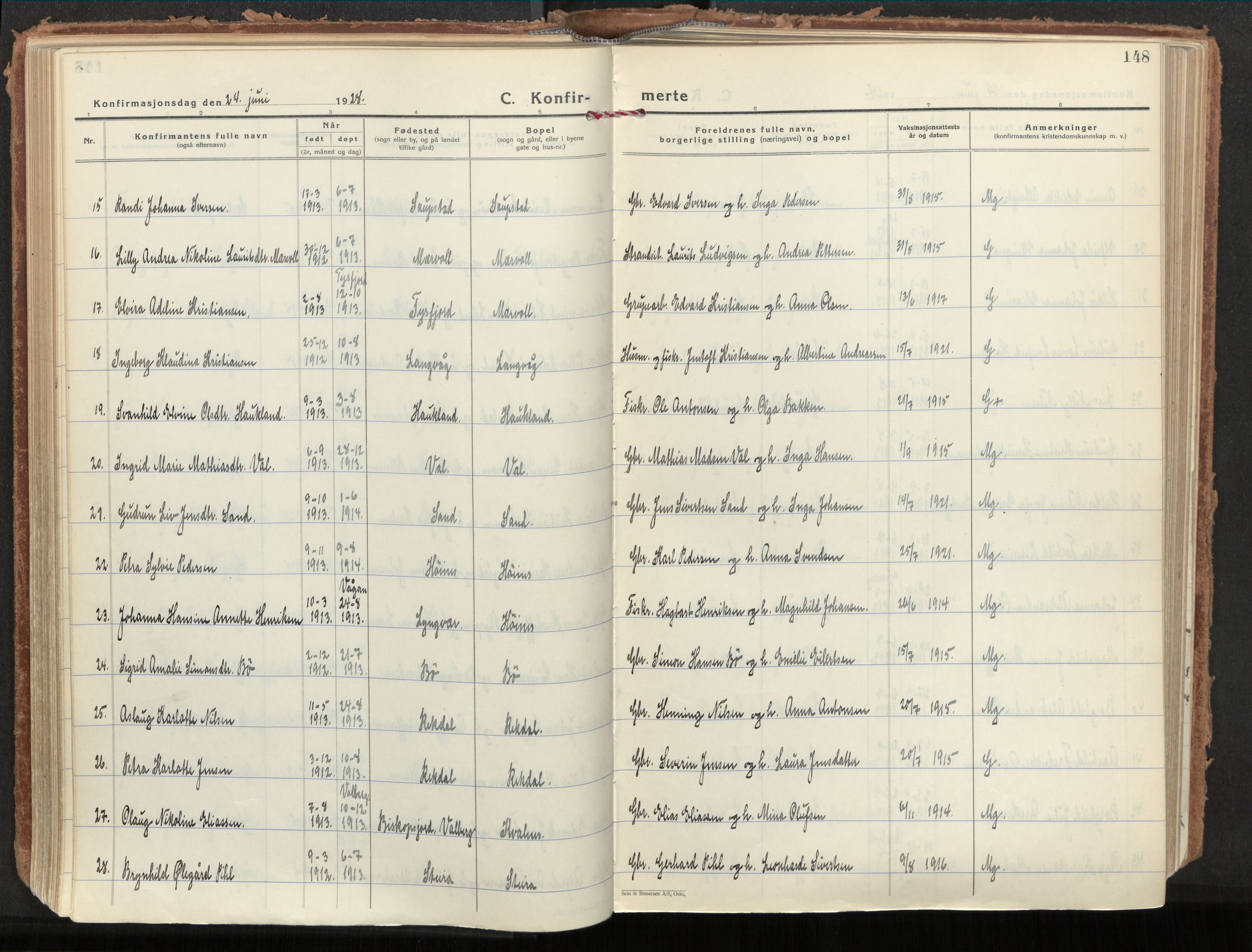 Ministerialprotokoller, klokkerbøker og fødselsregistre - Nordland, AV/SAT-A-1459/880/L1137: Parish register (official) no. 880A11, 1927-1944, p. 148