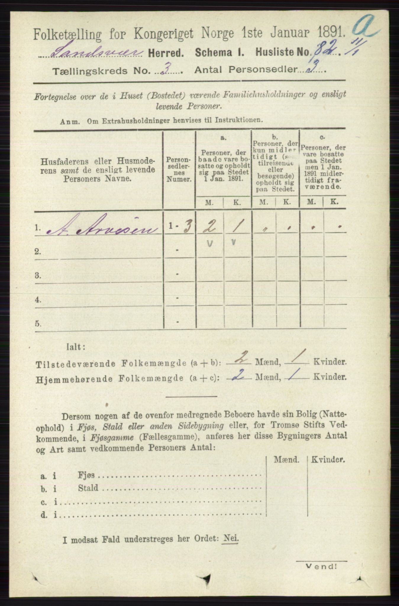 RA, 1891 census for 0629 Sandsvær, 1891, p. 1284