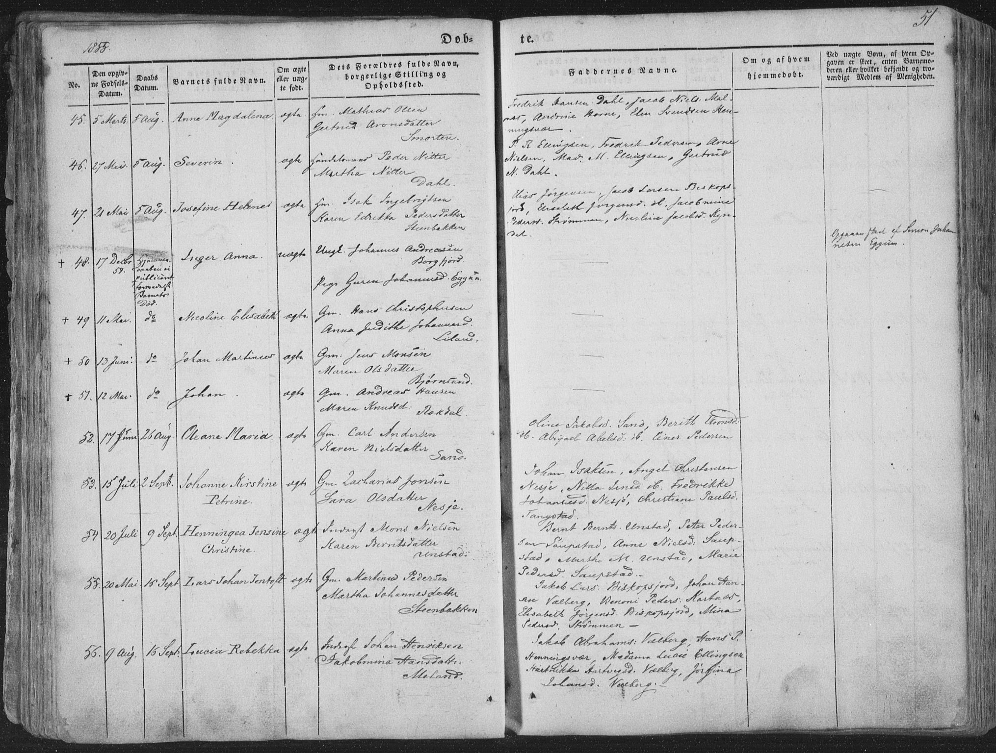 Ministerialprotokoller, klokkerbøker og fødselsregistre - Nordland, AV/SAT-A-1459/880/L1131: Parish register (official) no. 880A05, 1844-1868, p. 51