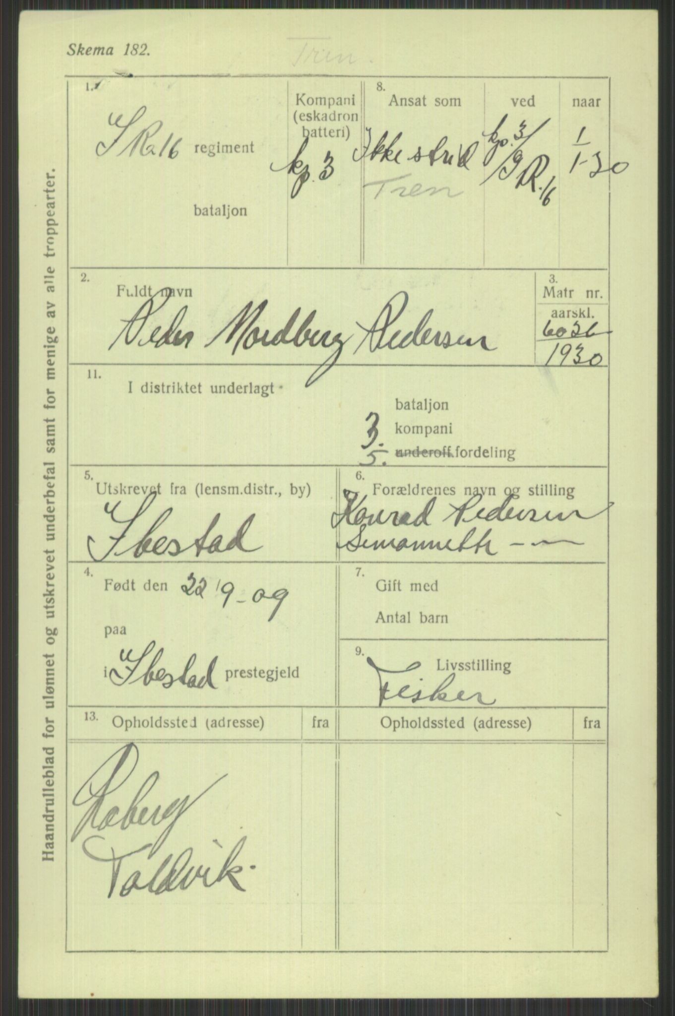 Forsvaret, Troms infanteriregiment nr. 16, AV/RA-RAFA-3146/P/Pa/L0014: Rulleblad for regimentets menige mannskaper, årsklasse 1930, 1930, p. 879