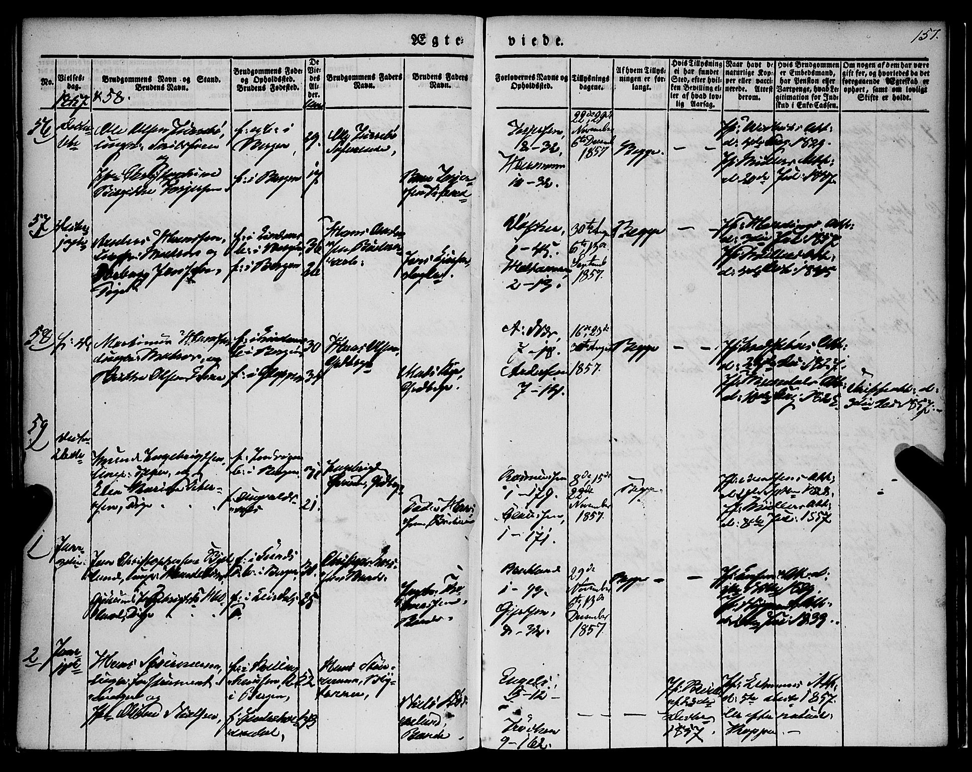 Nykirken Sokneprestembete, SAB/A-77101/H/Haa/L0031: Parish register (official) no. D 1, 1834-1861, p. 157