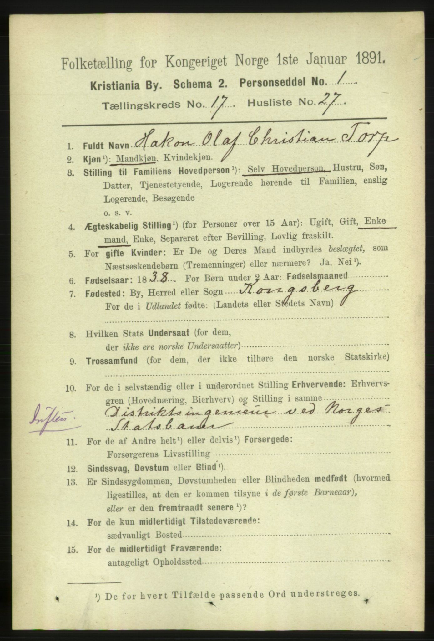 RA, 1891 census for 0301 Kristiania, 1891, p. 8722