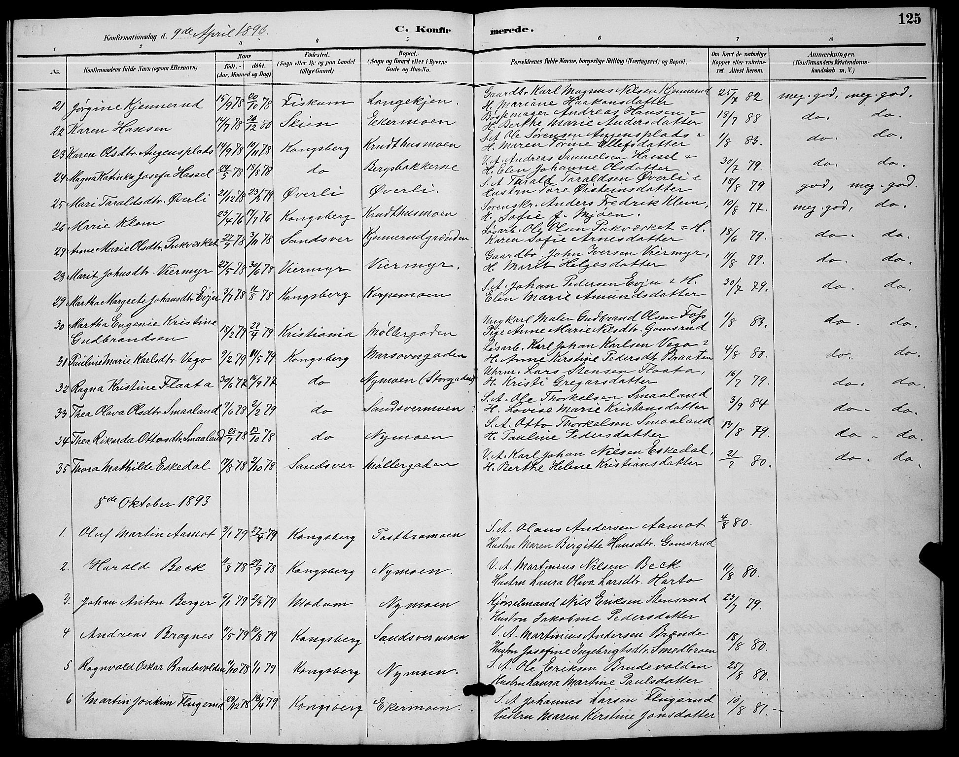 Kongsberg kirkebøker, AV/SAKO-A-22/G/Ga/L0006: Parish register (copy) no. 6, 1890-1901, p. 125