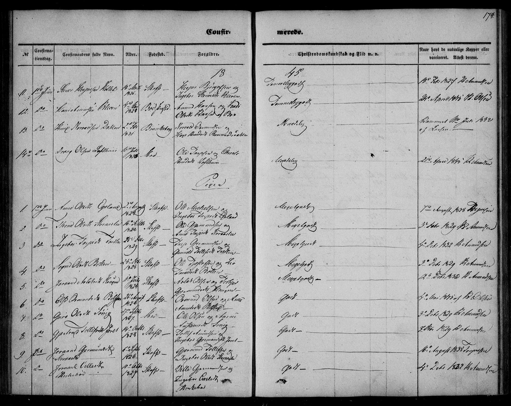 Mo kirkebøker, AV/SAKO-A-286/F/Fa/L0005: Parish register (official) no. I 5, 1844-1864, p. 174