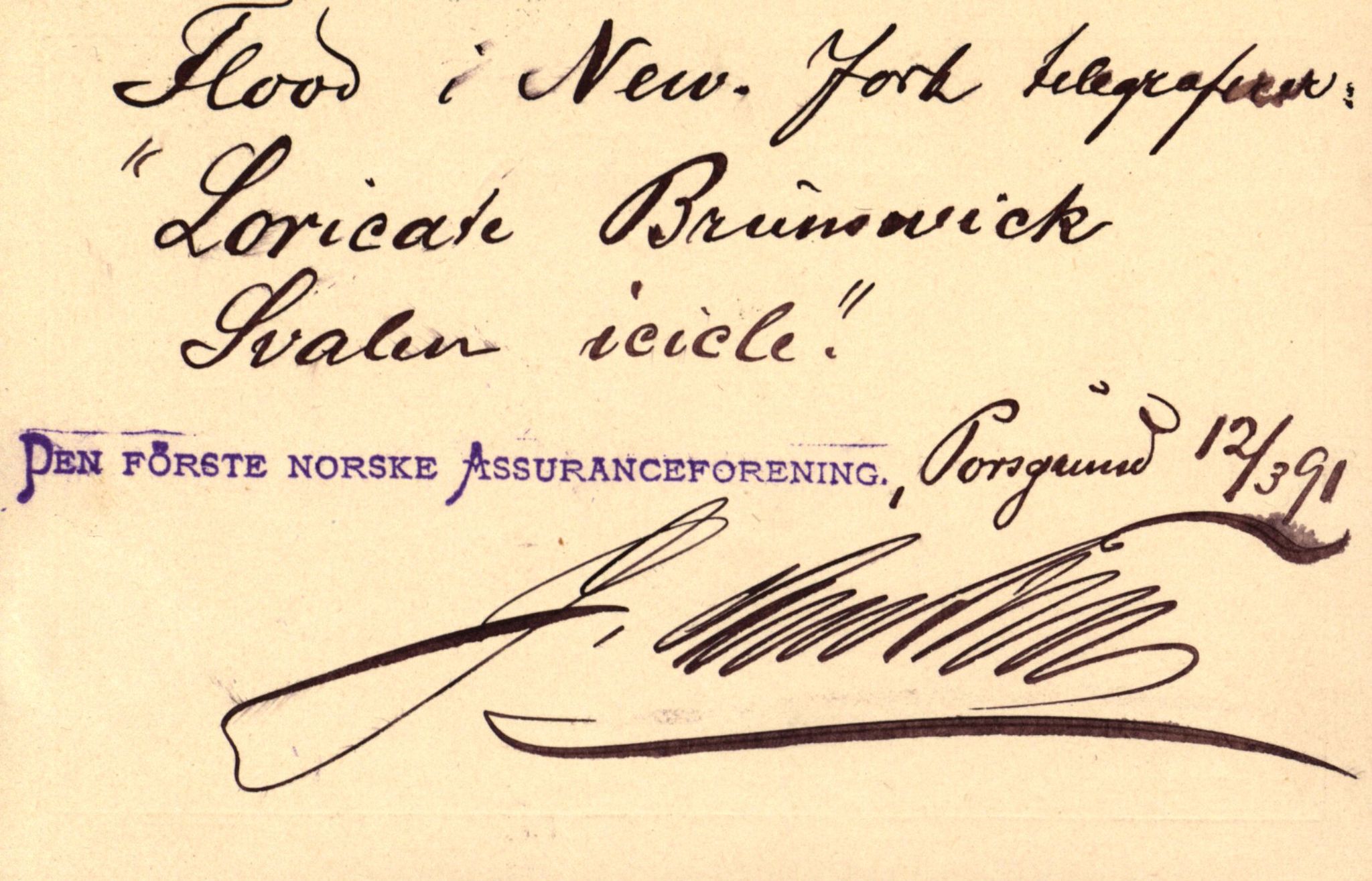 Pa 63 - Østlandske skibsassuranceforening, VEMU/A-1079/G/Ga/L0027/0006: Havaridokumenter / Union, Trio, Einar, Eidsvold, Emma, Svalen, 1891, p. 85