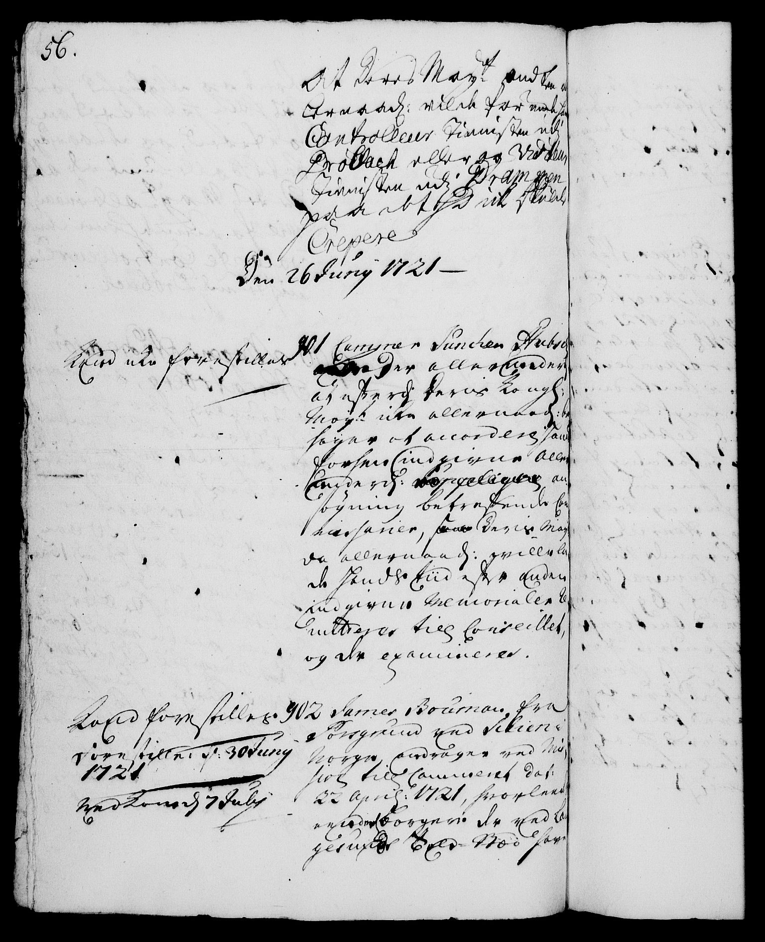 Rentekammeret, Kammerkanselliet, AV/RA-EA-3111/G/Gh/Gha/L0004: Norsk ekstraktmemorialprotokoll, sak. 766-941 (merket RK 53.49), 1721, p. 56