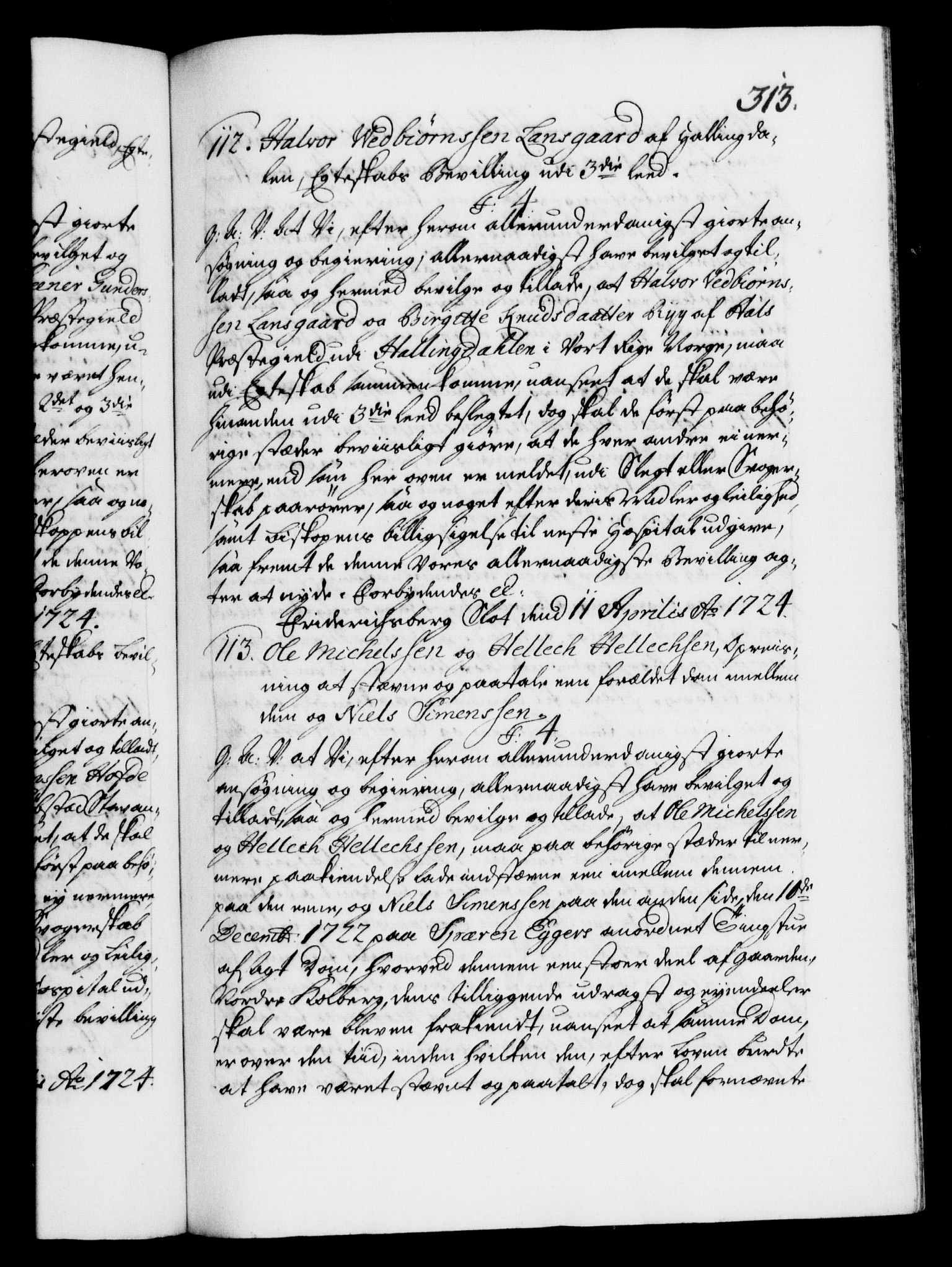 Danske Kanselli 1572-1799, AV/RA-EA-3023/F/Fc/Fca/Fcaa/L0024: Norske registre, 1723-1725, p. 313a