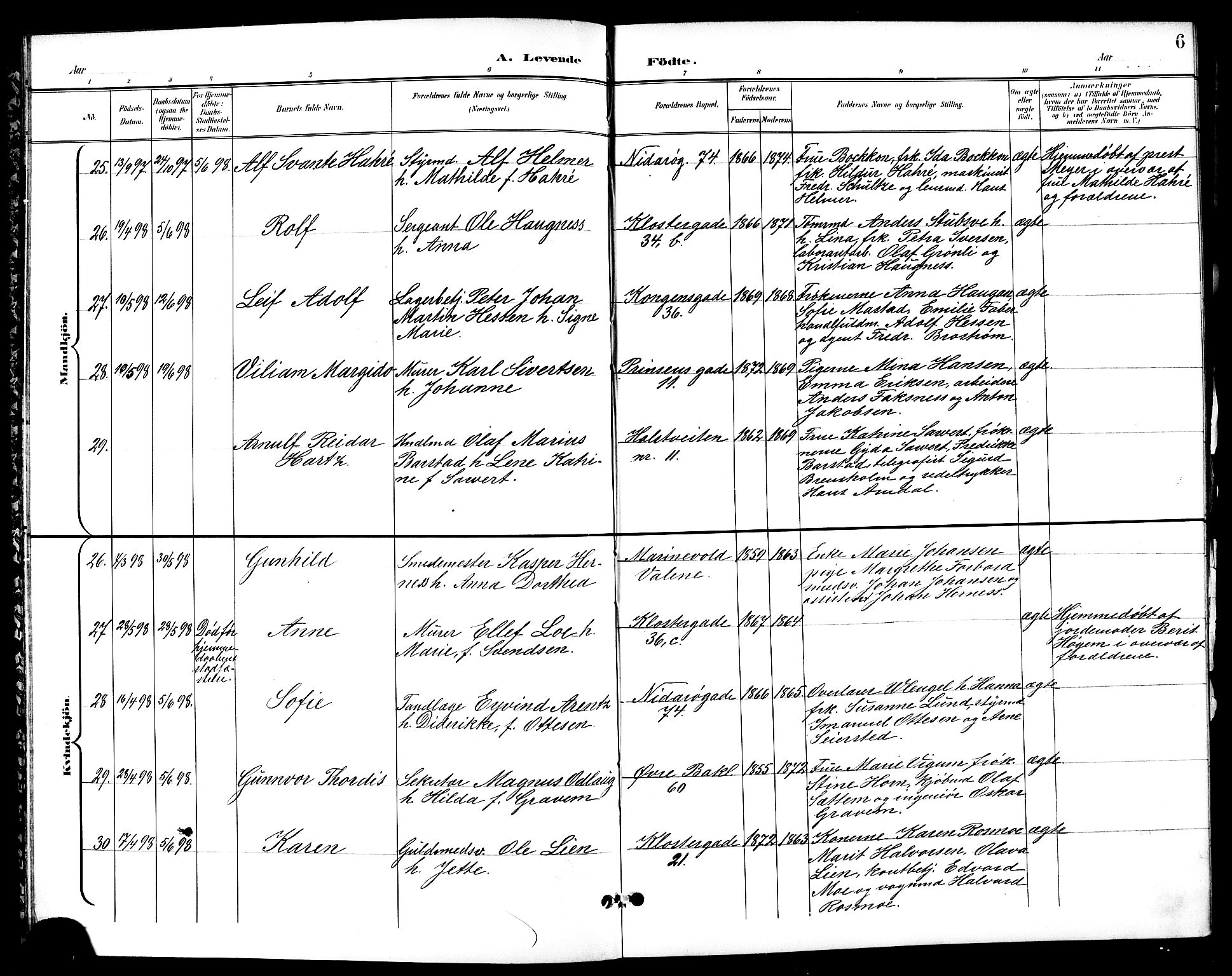 Ministerialprotokoller, klokkerbøker og fødselsregistre - Sør-Trøndelag, AV/SAT-A-1456/601/L0094: Parish register (copy) no. 601C12, 1898-1911, p. 6