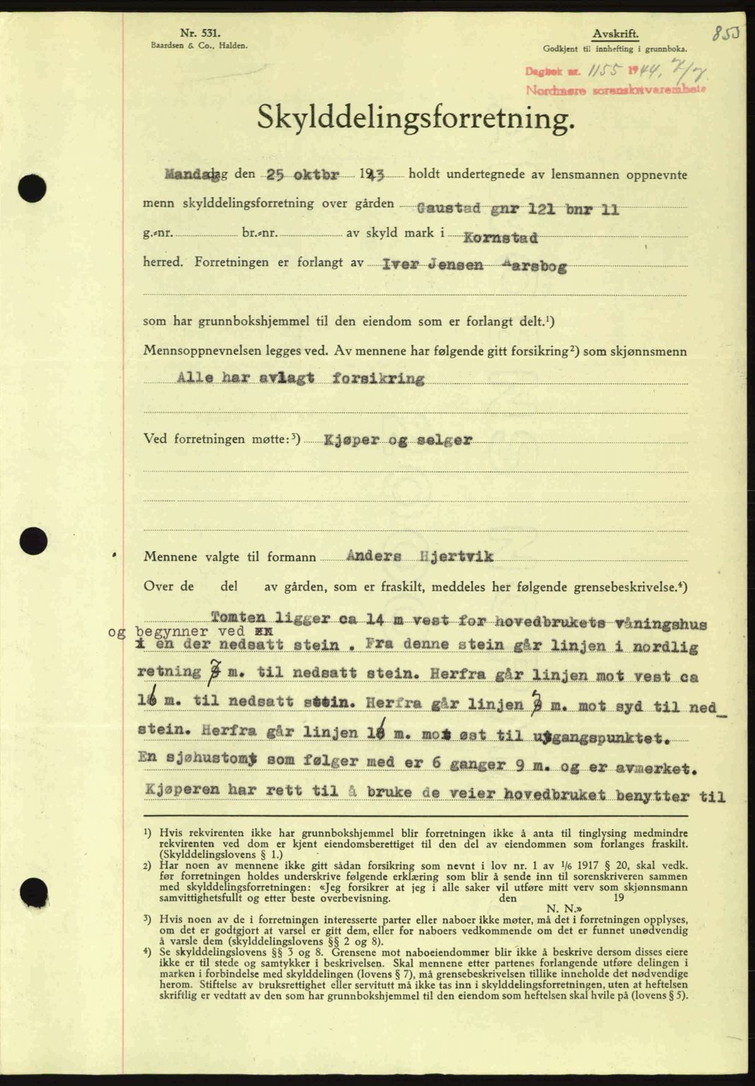 Nordmøre sorenskriveri, AV/SAT-A-4132/1/2/2Ca: Mortgage book no. A97, 1944-1944, Diary no: : 1155/1944