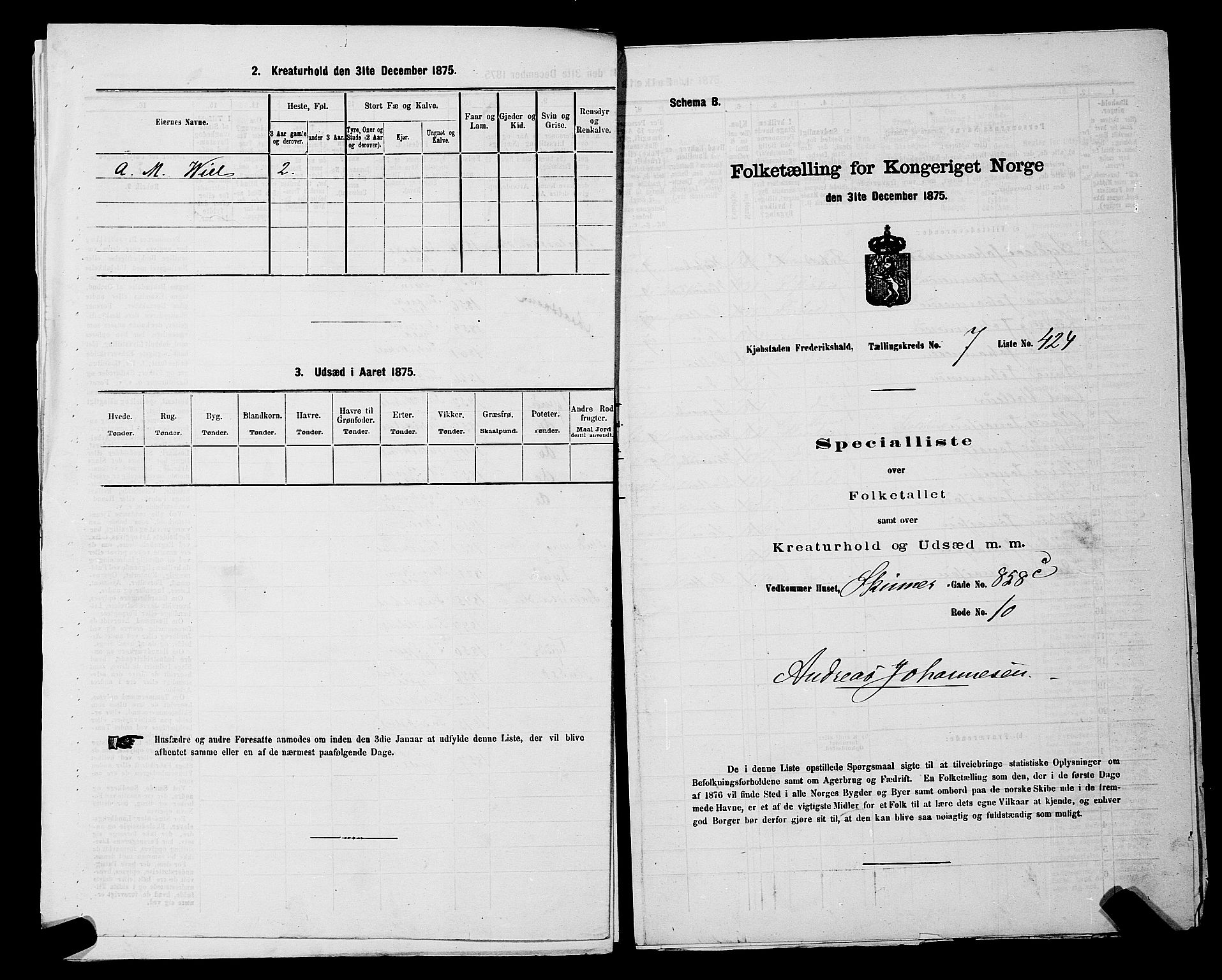 RA, 1875 census for 0101P Fredrikshald, 1875, p. 1116