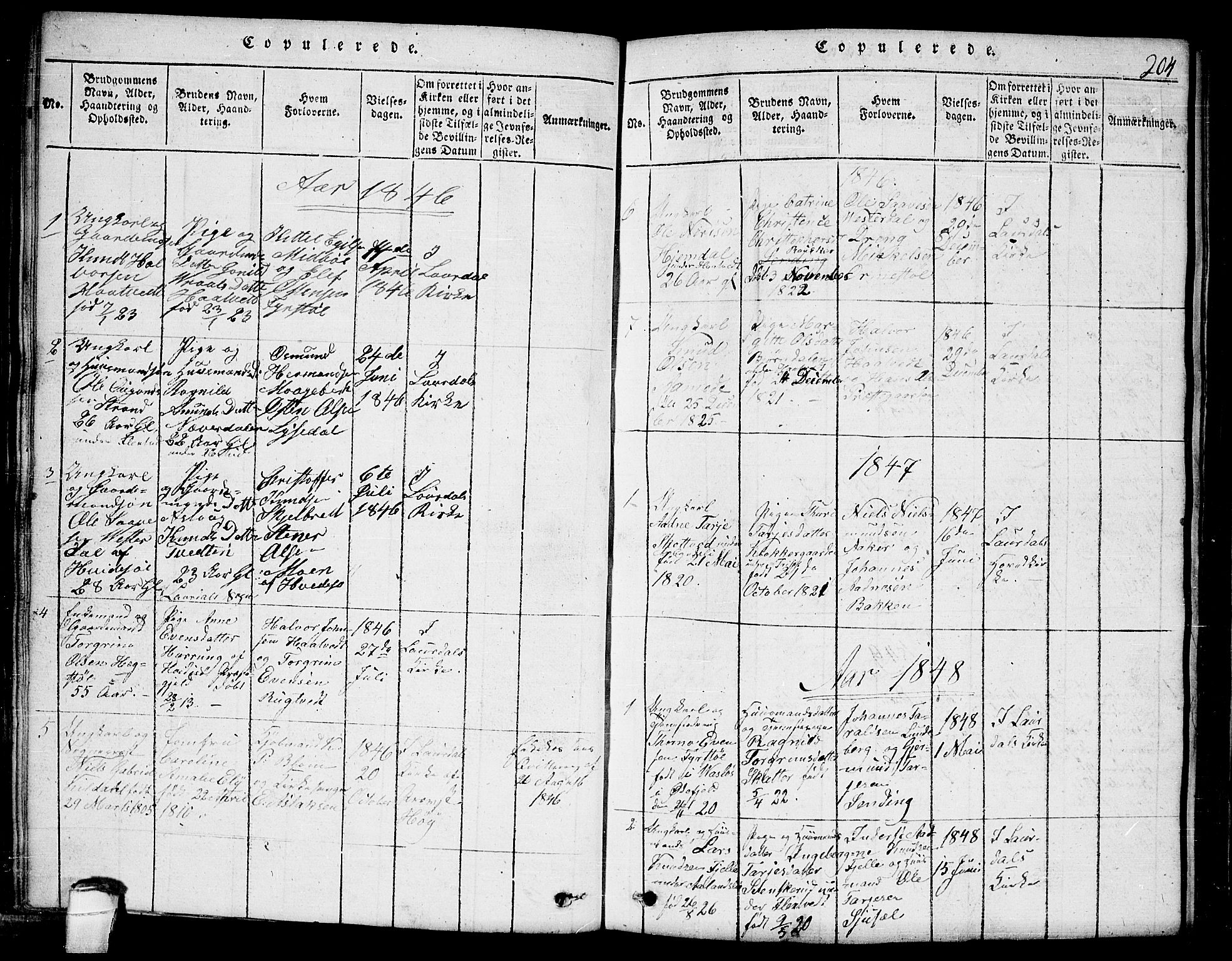 Lårdal kirkebøker, SAKO/A-284/G/Ga/L0001: Parish register (copy) no. I 1, 1815-1861, p. 204