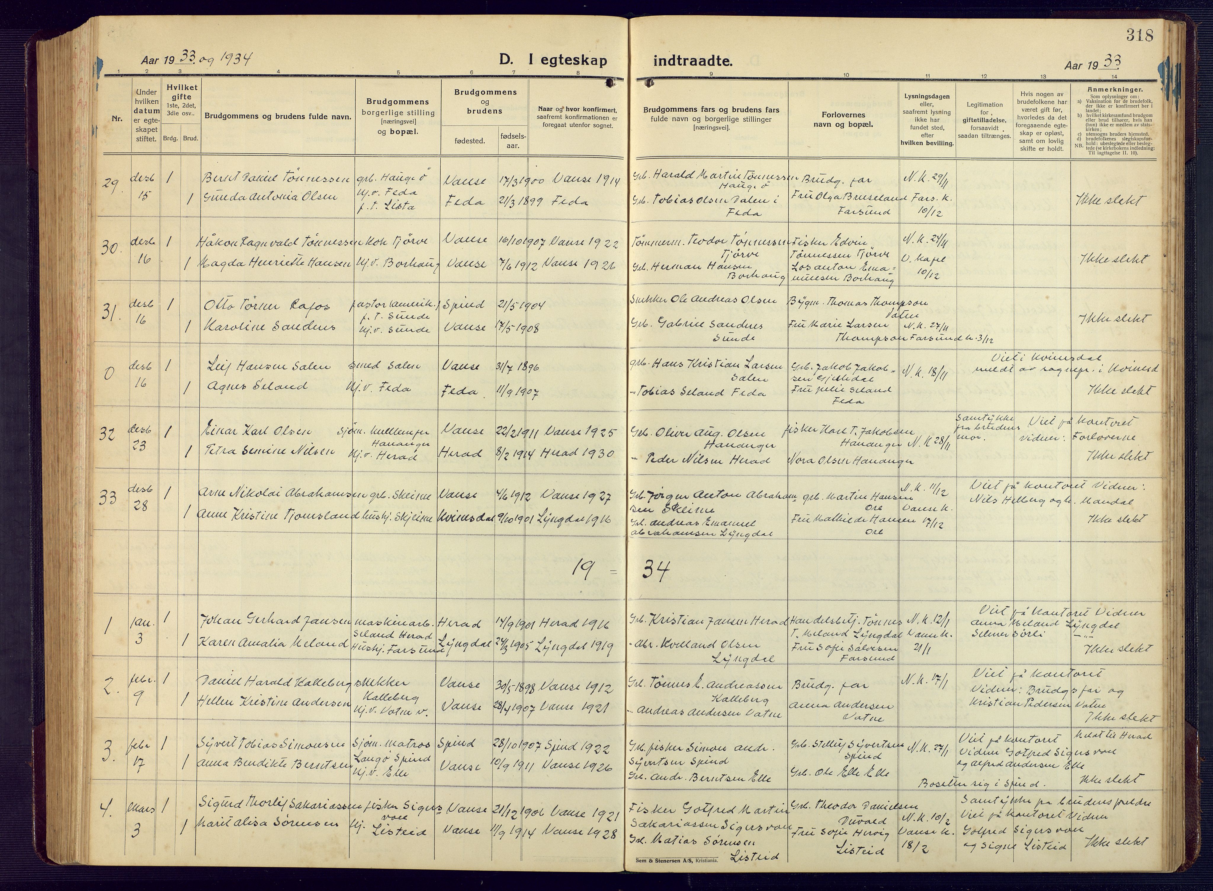 Lista sokneprestkontor, AV/SAK-1111-0027/F/Fb/L0006: Parish register (copy) no. B 6, 1924-1947, p. 318