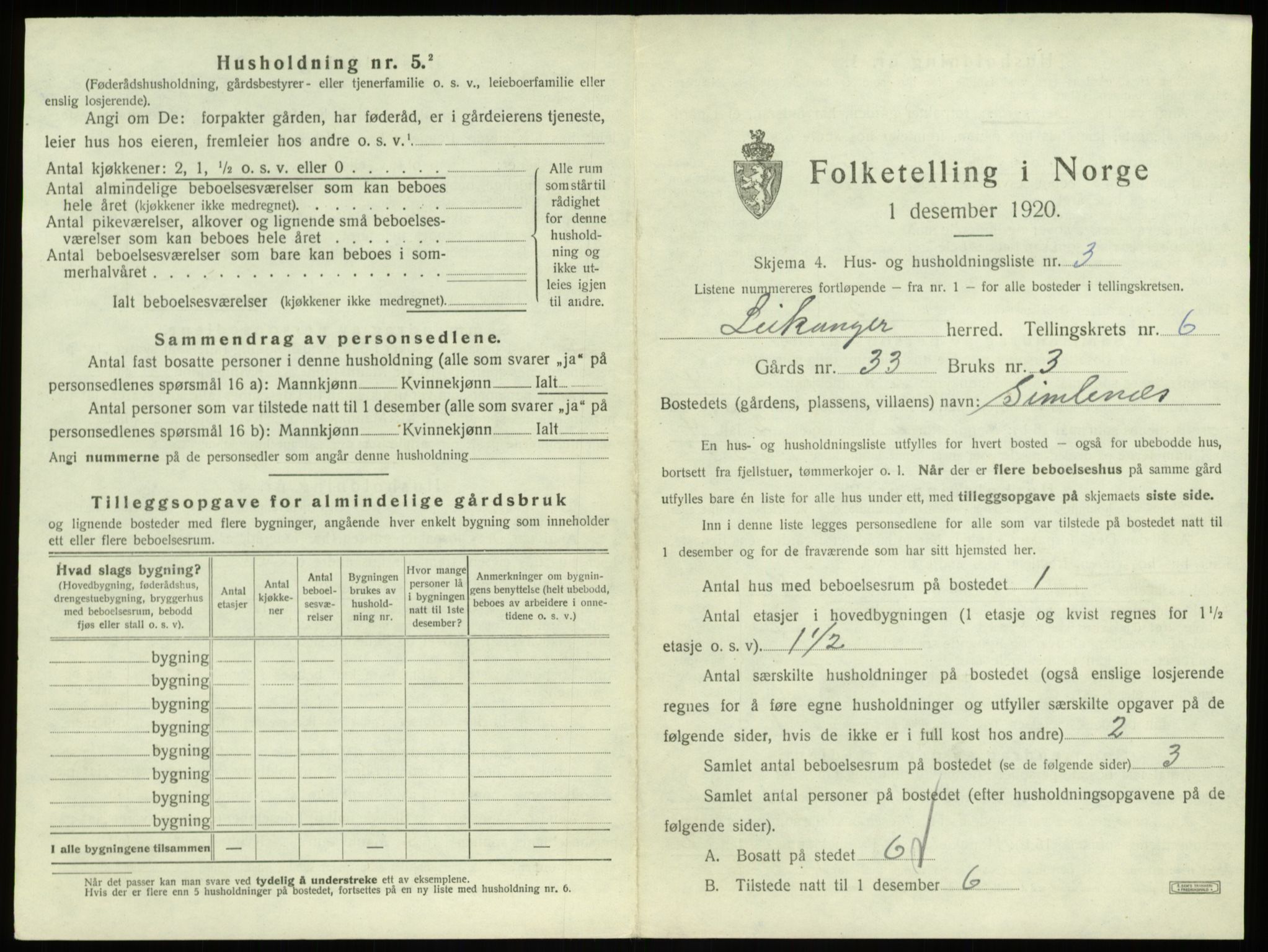 SAB, 1920 census for Leikanger, 1920, p. 563