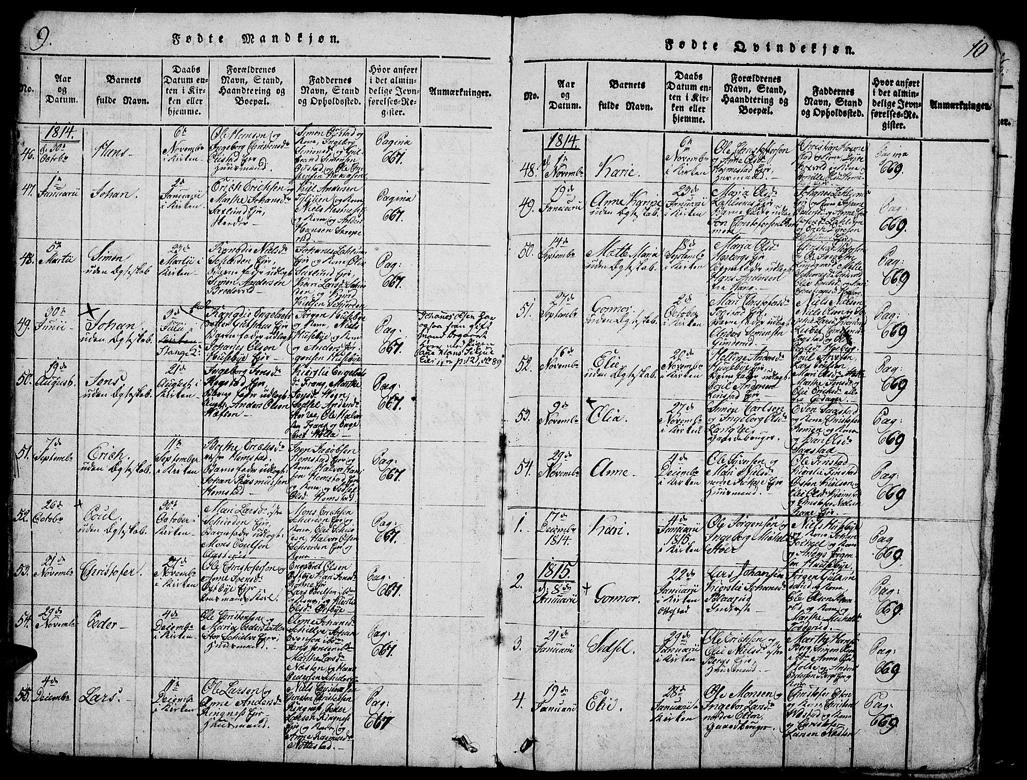 Stange prestekontor, AV/SAH-PREST-002/K/L0008: Parish register (official) no. 8, 1814-1825, p. 9-10